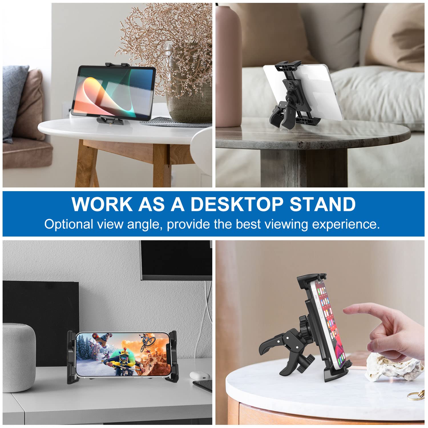 Stojak na tablet do roweru stacjonarnego - Tendak regulowana 360° kierownica gimnastyka mikrofon bieżnia uchwyt do iPada Pro iPad Mini iPad Air 4,7-12,9" telefony i tablety
