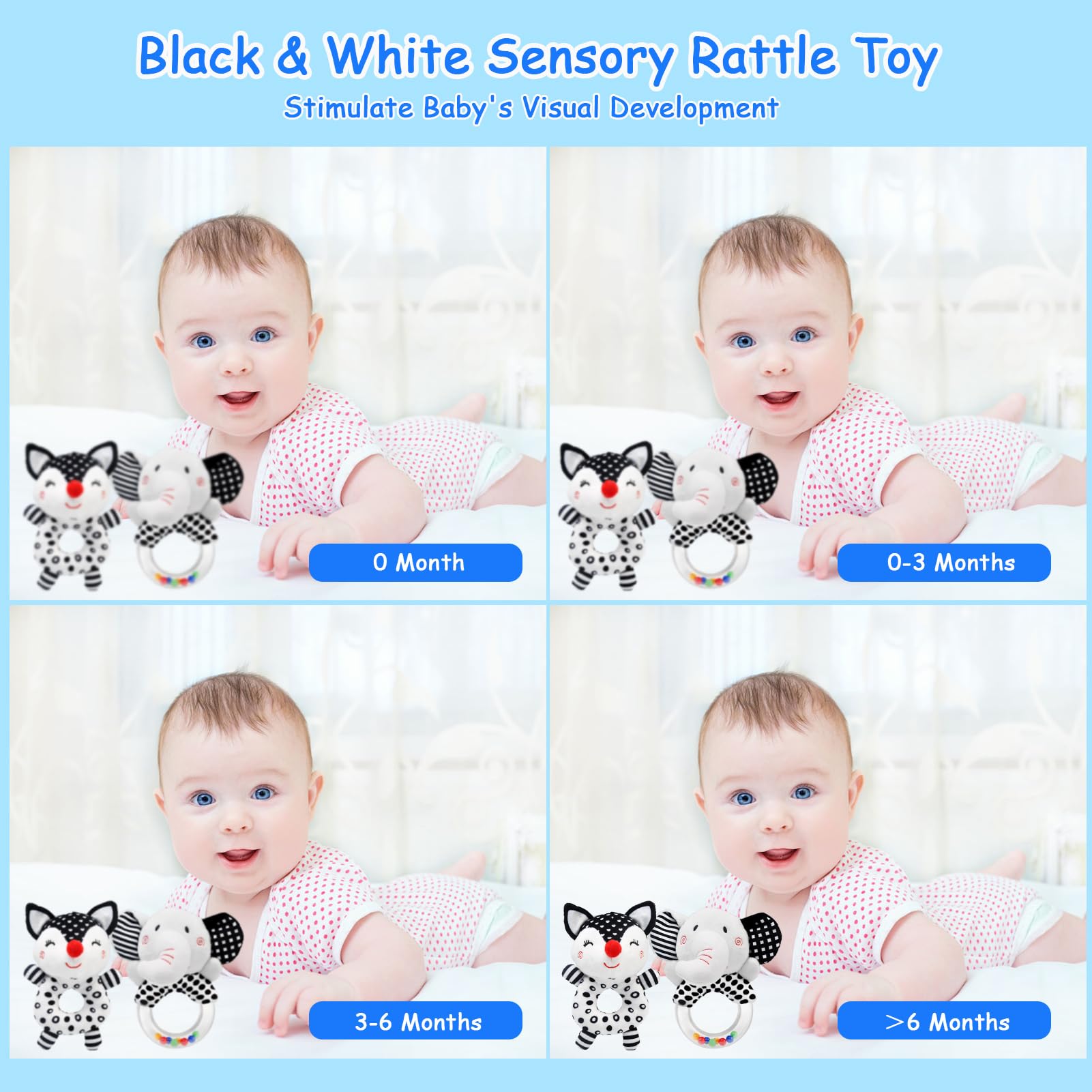 JoyLife Baby Rattle Toys 0 3 6 Months, Black and White Baby Rattle, High Contrast Sensory Newborn Toys - Image 2