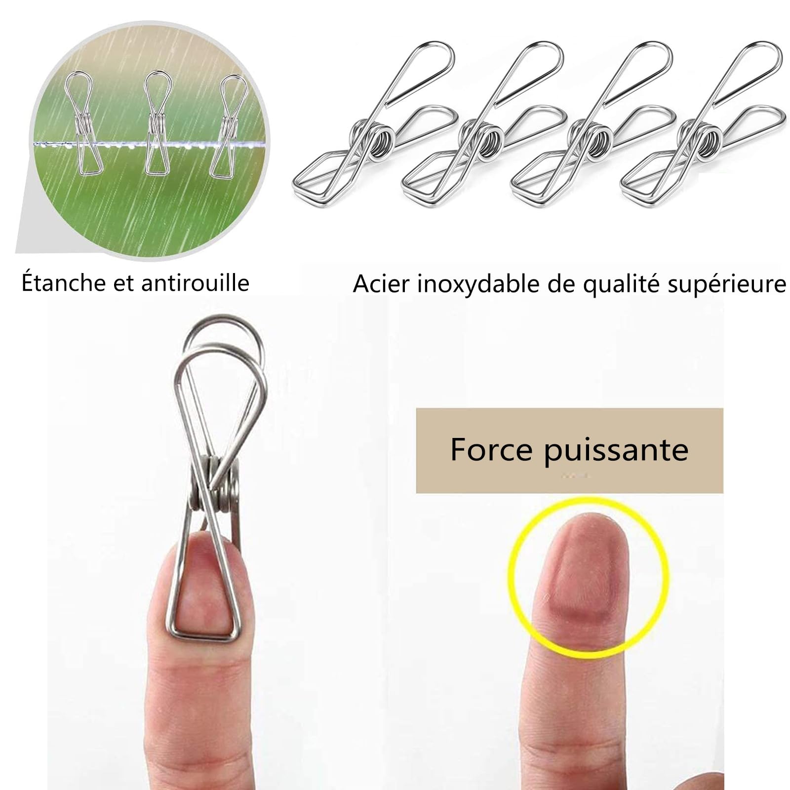 30 Pinces à Linge INOX Antidérapantes QWORK - Pour Vêtements, Sacs, Photos - Grises