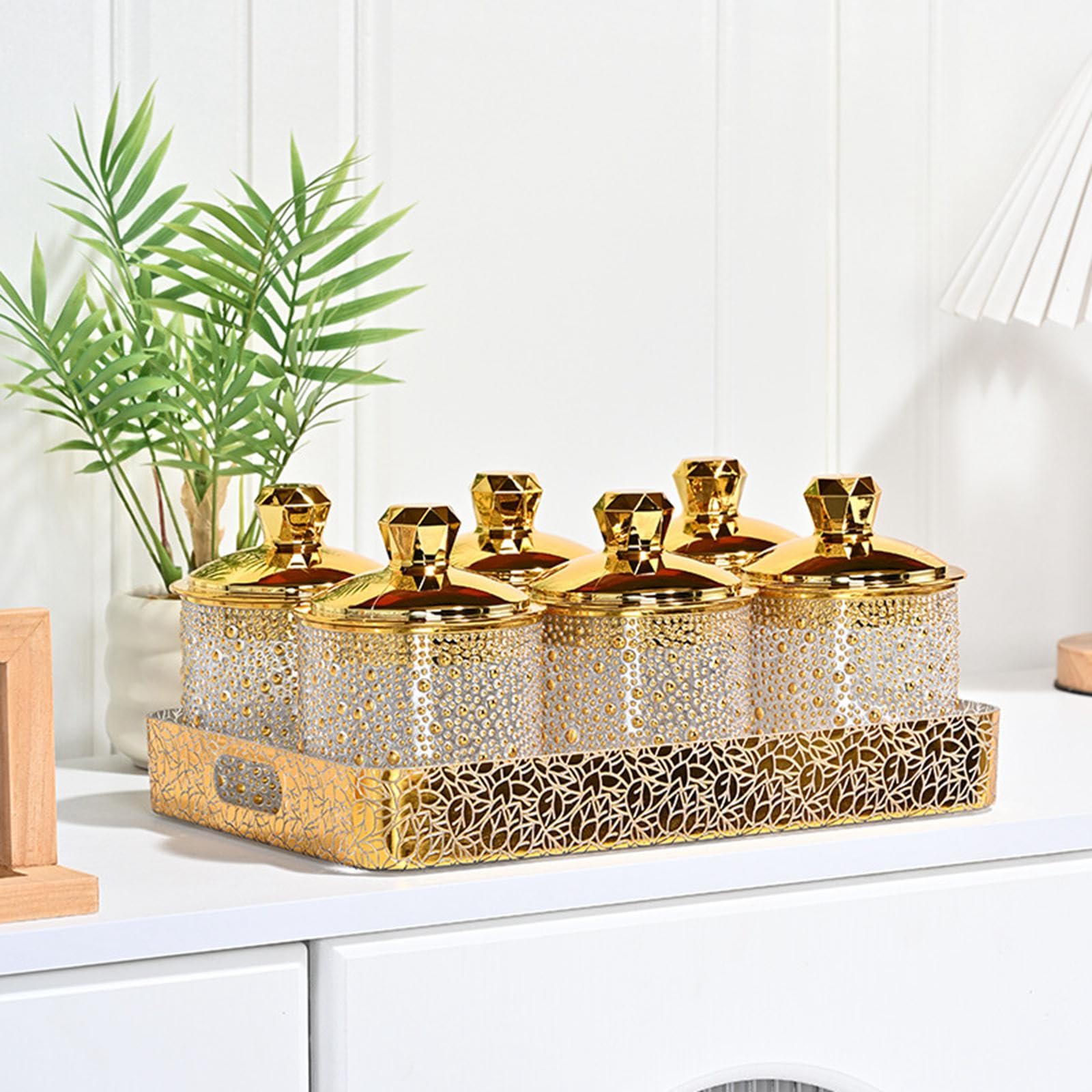 predolo Vorratsglas, luftdicht, platzsparend, transparent, goldfarben, Zubehör für Tee, Kaffee, Kekse, Gewürze