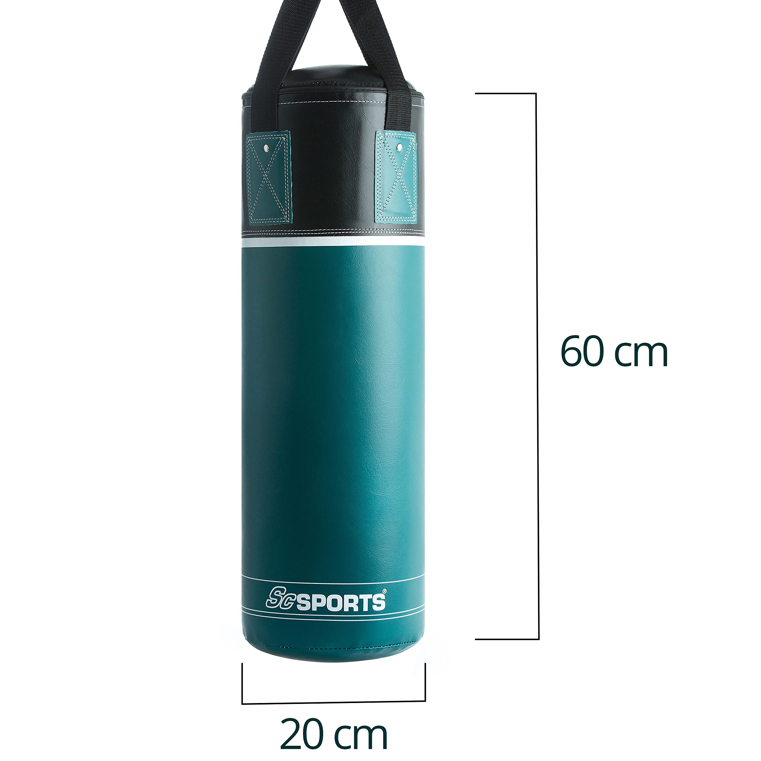ScSPORTS Boxsack-Set, für Kinder und Jugendliche, Box-Set mit Boxhandschuhen, Boxbandagen und Tasche, 5,5 kg, petrol-blau schwarz