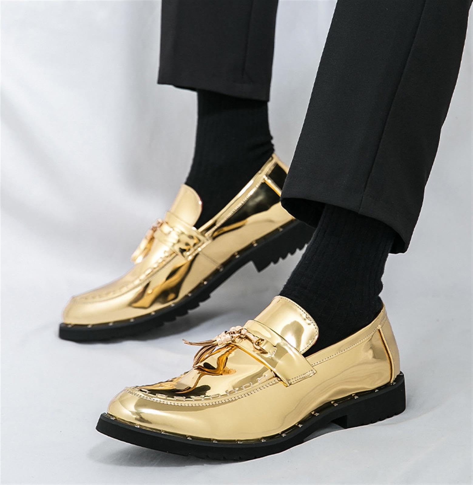 Mocassini da Uomo in Pelle Verniciata Lucida Scarpe Eleganti Slip-on con Nappine Suola Spessa per Matrimonio Festa
