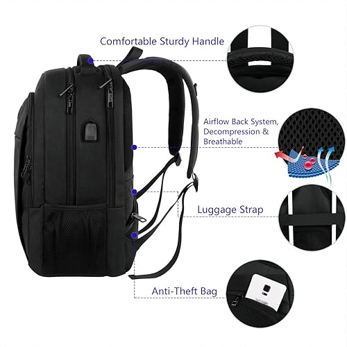 Miniatura 7 de MATEIN - Mochila empresarial para laptop de 15.6 pulgadas, mochila de viaje con puerto de carga USB, resistente al agua, para trabajo, universidad,