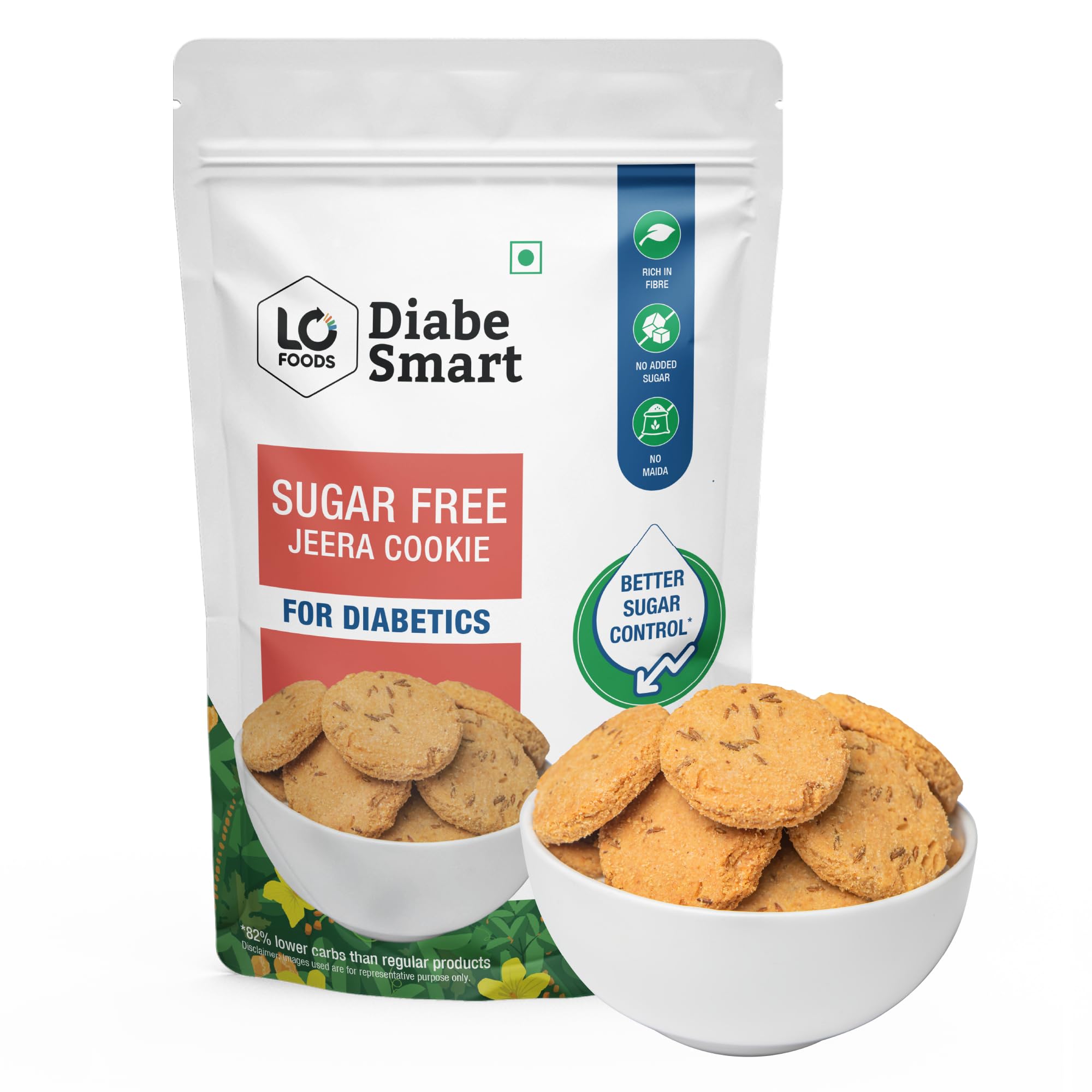 DiabeSmart Diabetic Jeera Biscuits (200g)| Sugar Free Biscuit for Diabetics | Digestive Biscuits, No Maida, High Fibre| Sugar Control Diabetes Cookies| Baked Healthy Diabetics Snacks