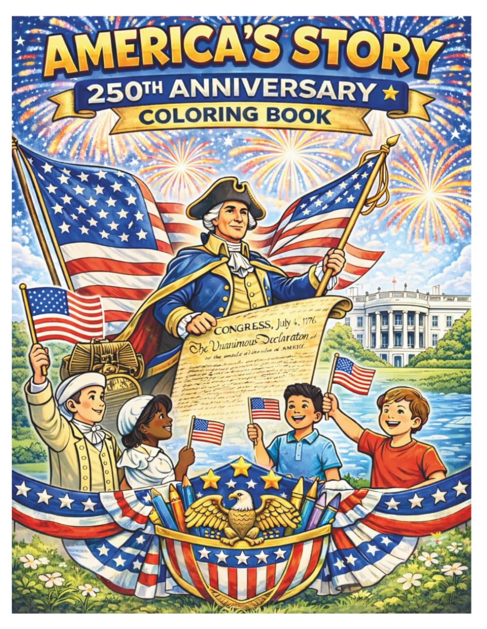 AMERICA'S STORY: 250th Anniversary Coloring Book: Celebrate 250 Years of Freedom (1776–2026) with Presidents, Landmarks, and Historic Moments for Kids & Adults
