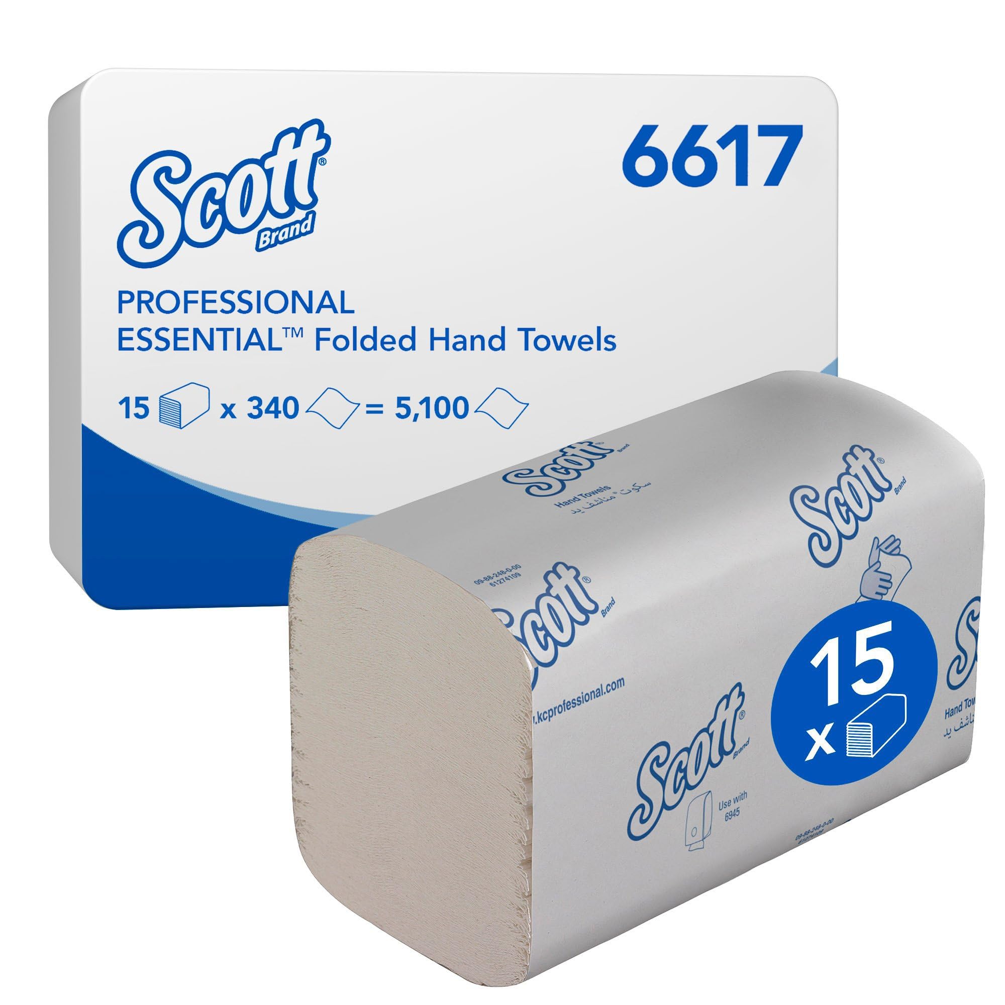 Scott® Essential™ Hand Towels 6617, White V-Fold Paper Towels with Airflex™ Technology for Everyday Hand Drying, FSC® & Ecolabel Certified – 15 Packs x 340 Sheets (5,100 Total)