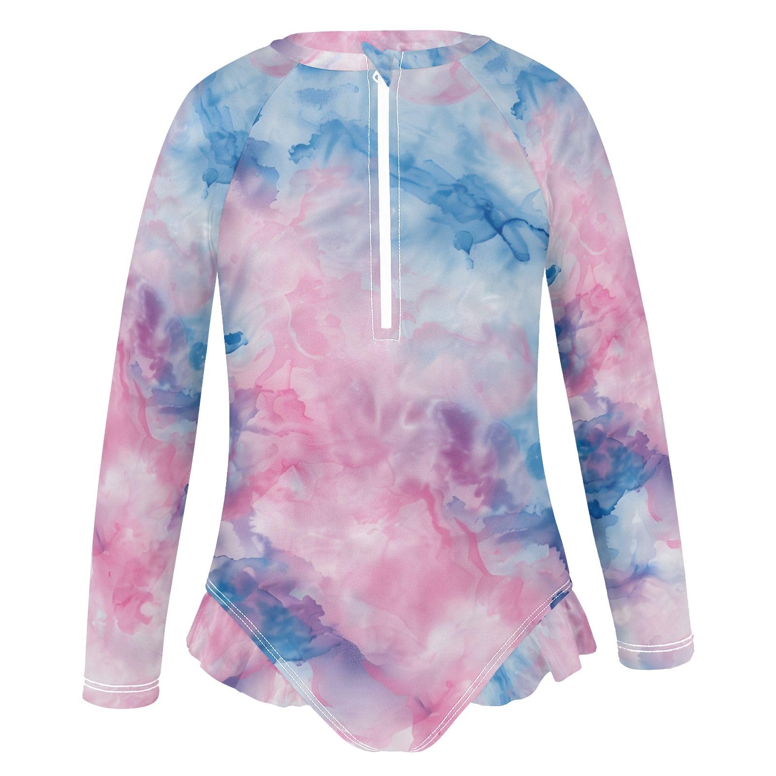 ALAZA Swimsuit for Girls Long Sleeve Rashguard Bathing Suit Pink Blue Tie Dye Quick Dry 4T