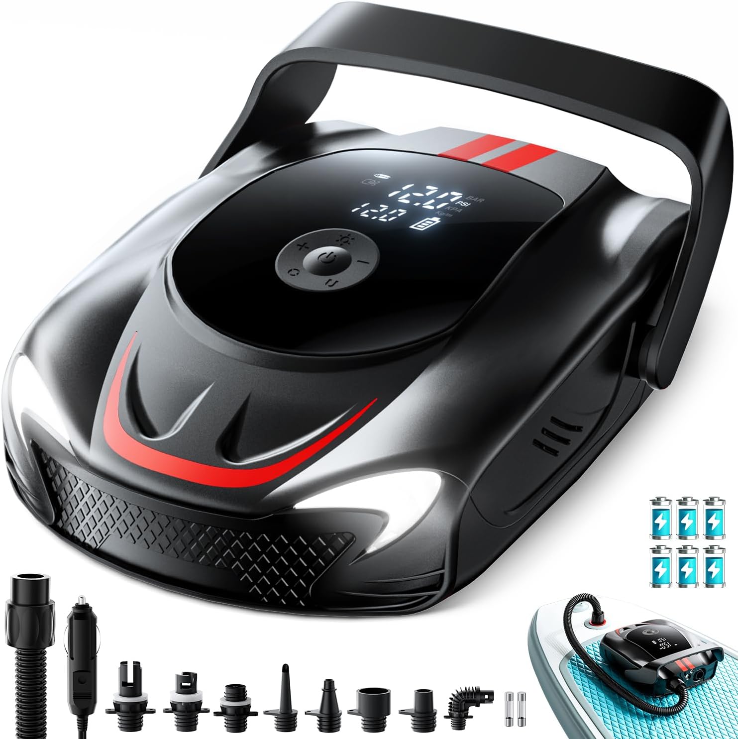 Electric Paddle Board Pump, 22PSI Rechargeable SUP Pump, Theer Stage Inflation/Deflation, Automatic Power-Off Functions, Suitable for Stand up Paddle Boards, Kiteboards, Kayaks, and Inflatable Boats