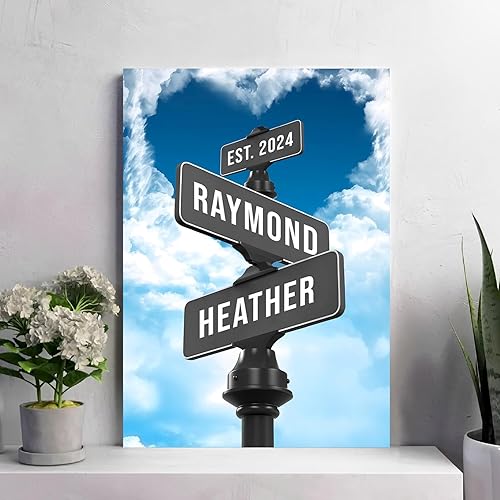 Miniatura 21 de Letrero de calle vintage personalizado para parejas, letrero de calle Crossroads, el mejor regalo para parejas, póster de lienzo vintage con letrero