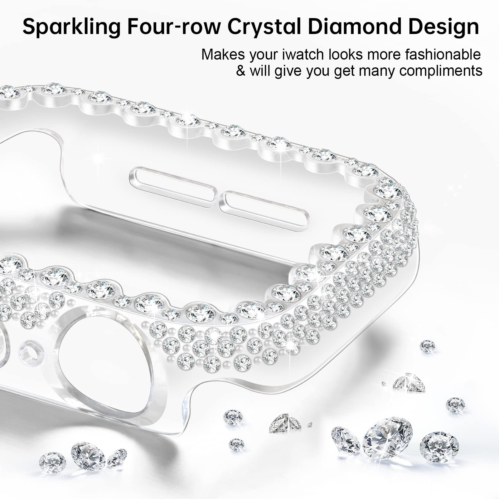Bling Bumper Case Kompatibel mit Apple Watch Series 9 8 7 41 mm, Diamant-Schutzhülle für Damen, harter PC-Rahmenschutz für iWatch 41 mm, transparent