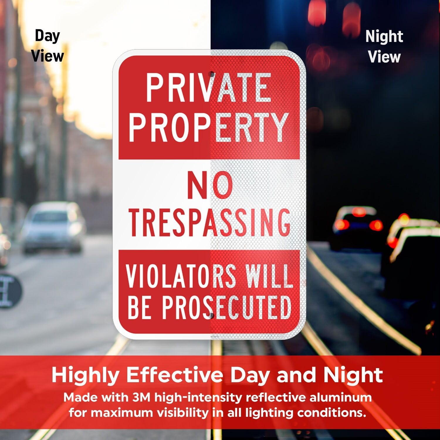 SmartSign Panneau « Private Property - No Trespassing, Violators Prosecuted » en aluminium réfléchissant de haute intensité de 3 m