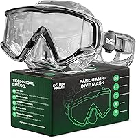 ScubaPrime Pano 3 Panoramic Scuba Diving Mask - Tempered Glass, 180° Three-Window View, Leak-Proof Silicone Skirt for Snorkeling & Deep Dives