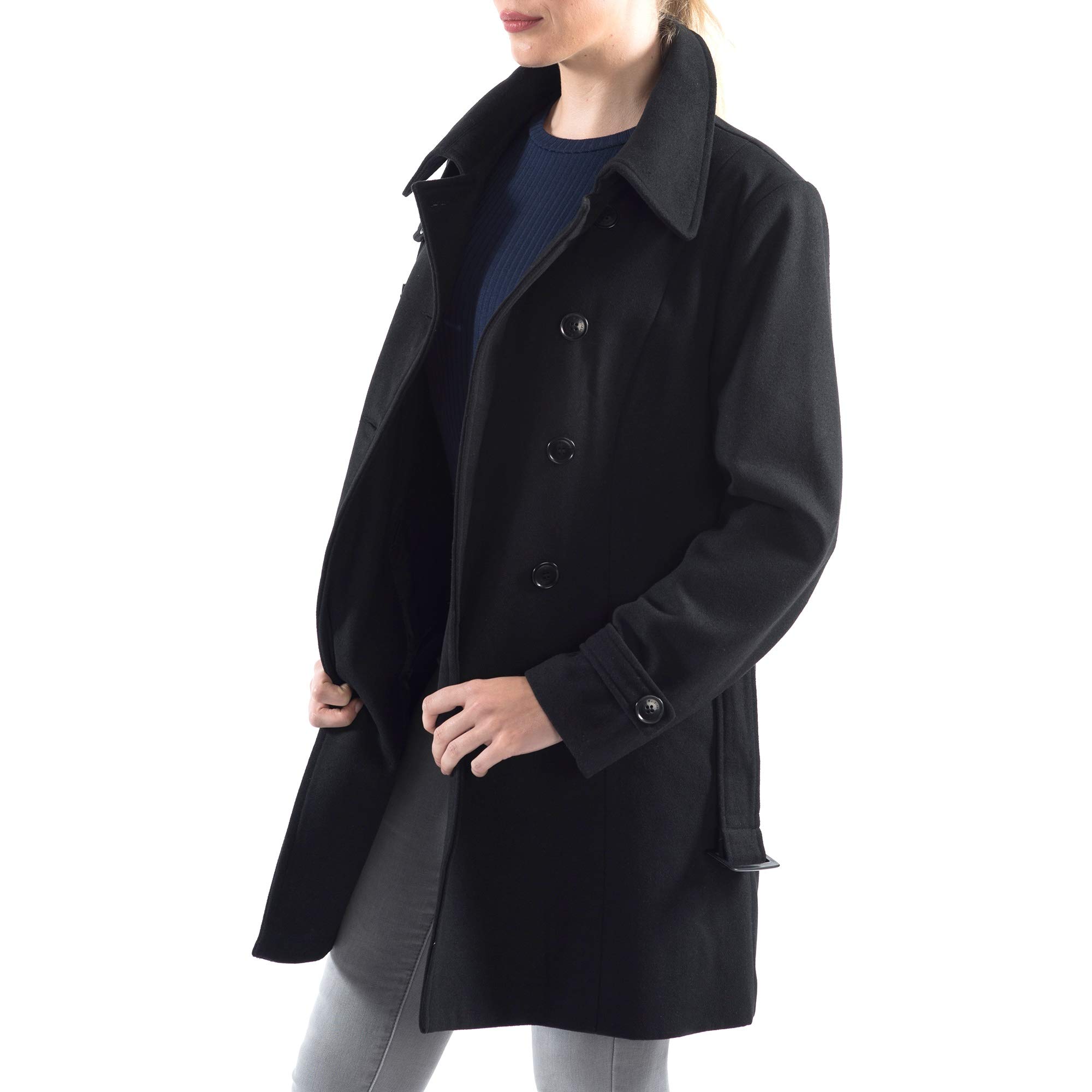 alpine swiss Gabardina Keira de lana con doble botonadura y cinturón para mujer