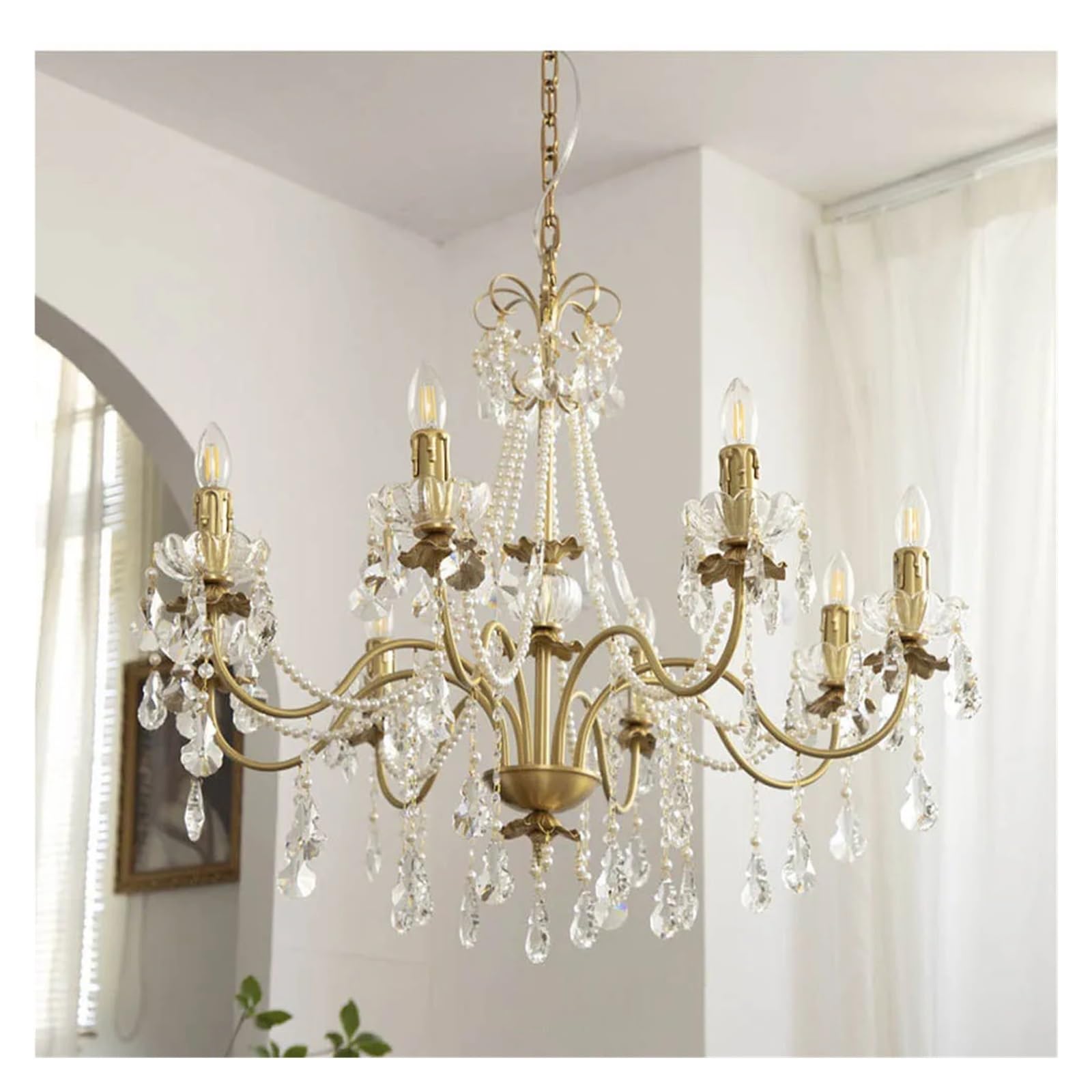 ZTCHSENZT Crystal Candle Chandeliers Home LED Copper Ceiling Lighting Fixture Long Classical Hanging Lamps for Living Room Lustres,Warm Light-85cm-8