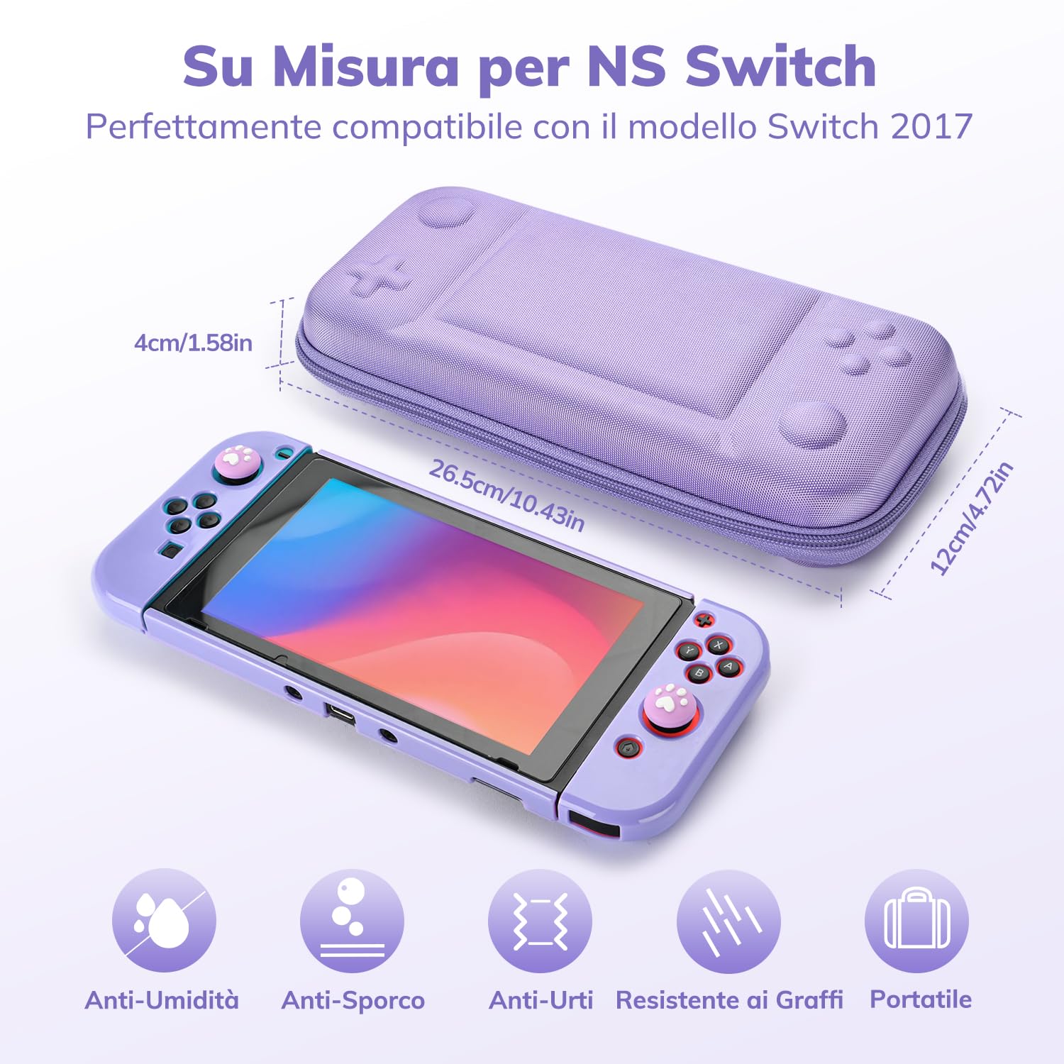 Younik Switch Custodia Per Switch 2017, Pacchetto di Accessori per Switch 14 in 1 con Custodia per Trasporto, Accessori Protettivi per Console Switch e J-Con (Viola, Motivo a Bottoni) - 3