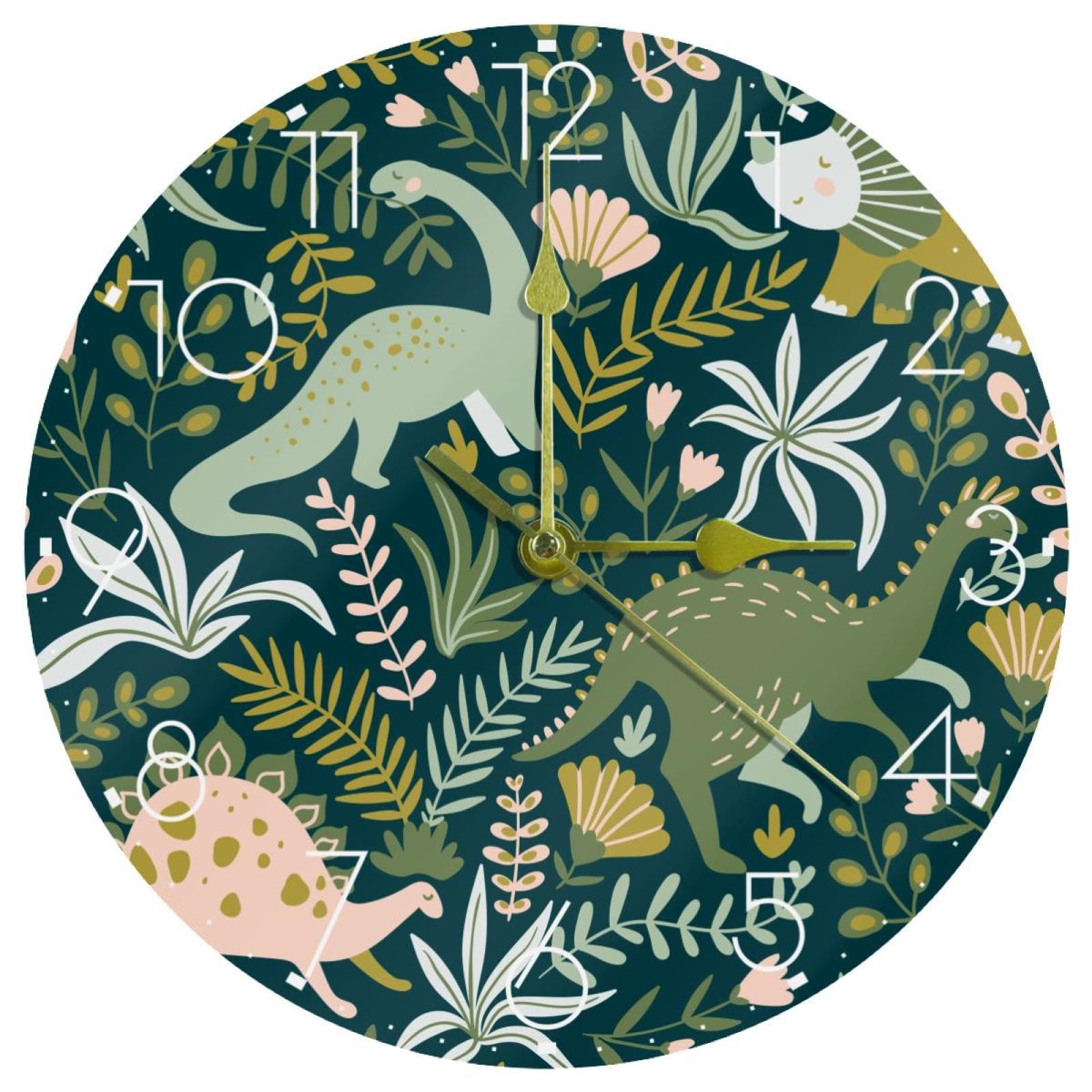 Horloge murale silencieuse pour chambre sans tic-tac avec joli motif de dinosaure 25cm