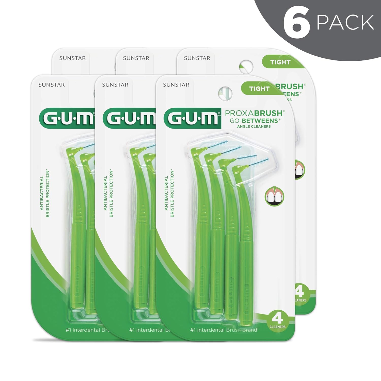 GUM - 10070942302835 Proxabrush Go-Betweens Interdental Brushes, Angle Cleaner, Tight, 4 Count (Pack of 6) : Industrial & Scientific