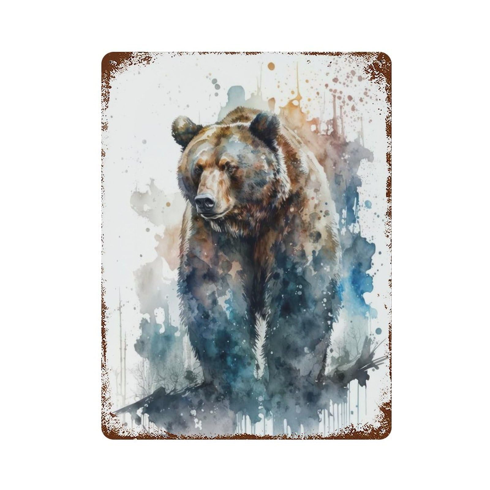 Bear Watercolor Decorative Tin Sign 15.7"x11.8", Ideal for Basement, Hobby Room And Garage Decor