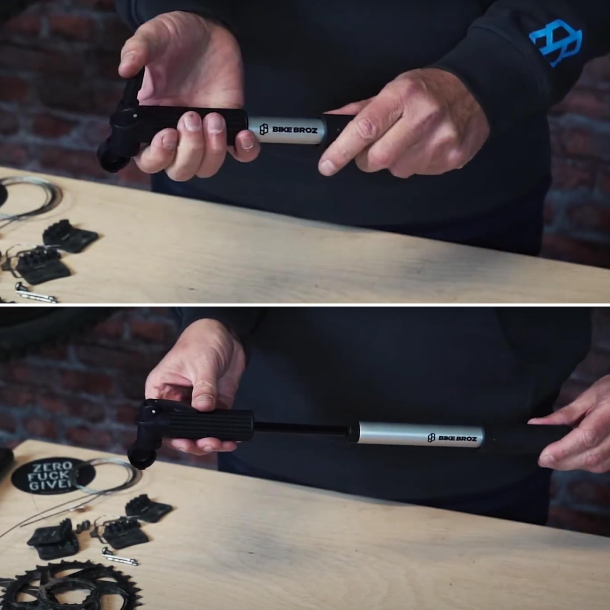 Perry Mini-fietspomp met dubbele slag voor alle ventielen (AV, SV, DV), kleine fietspomp voor racefiets, e-bike, MTB enz. BIKE BROZ - 3