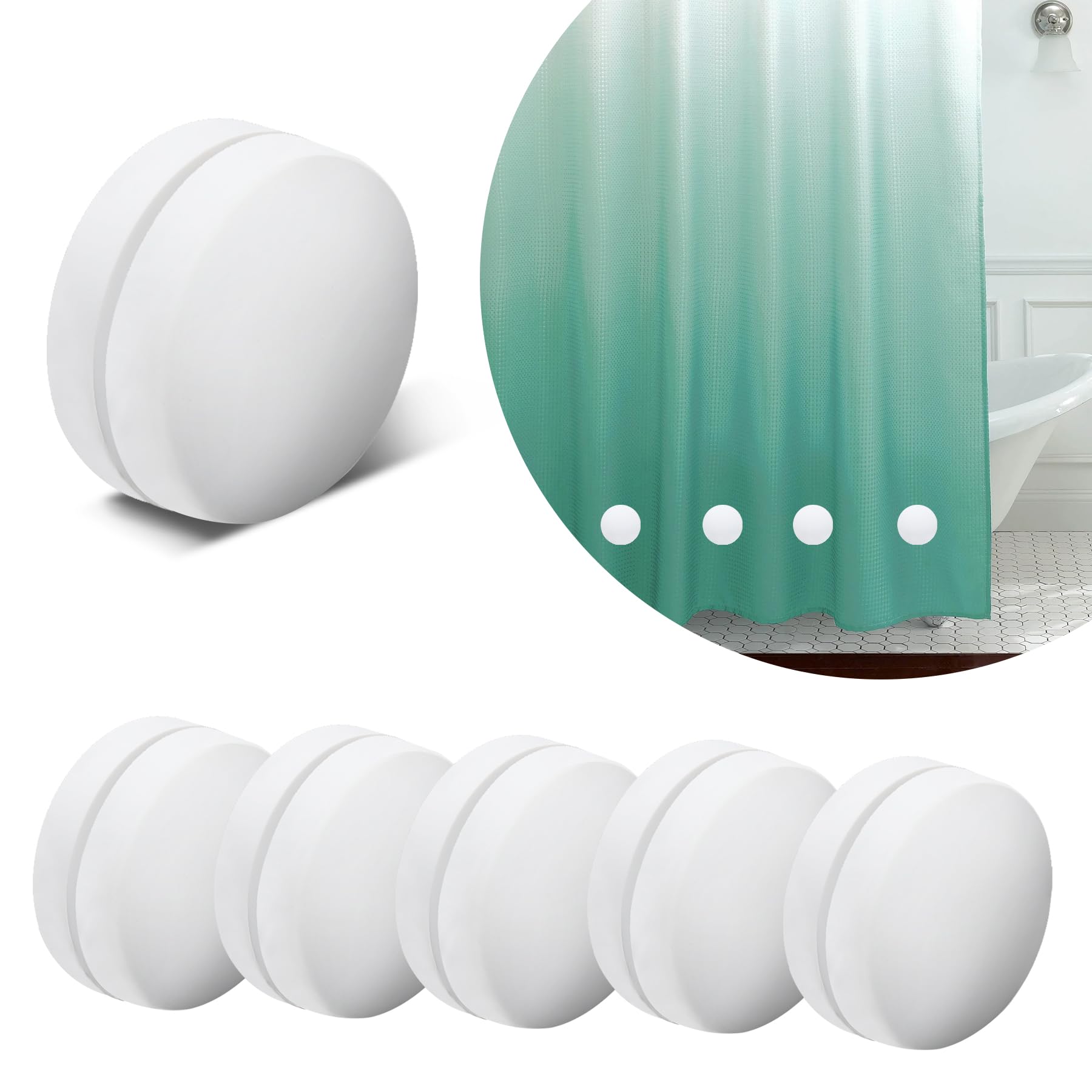 Magnetic Shower Curtain Weights - 360° Silicone Wrapped, Rustproof and Waterproof - Heavy Duty Magnets for Stable Shower Curtains - 6 Pairs (White)