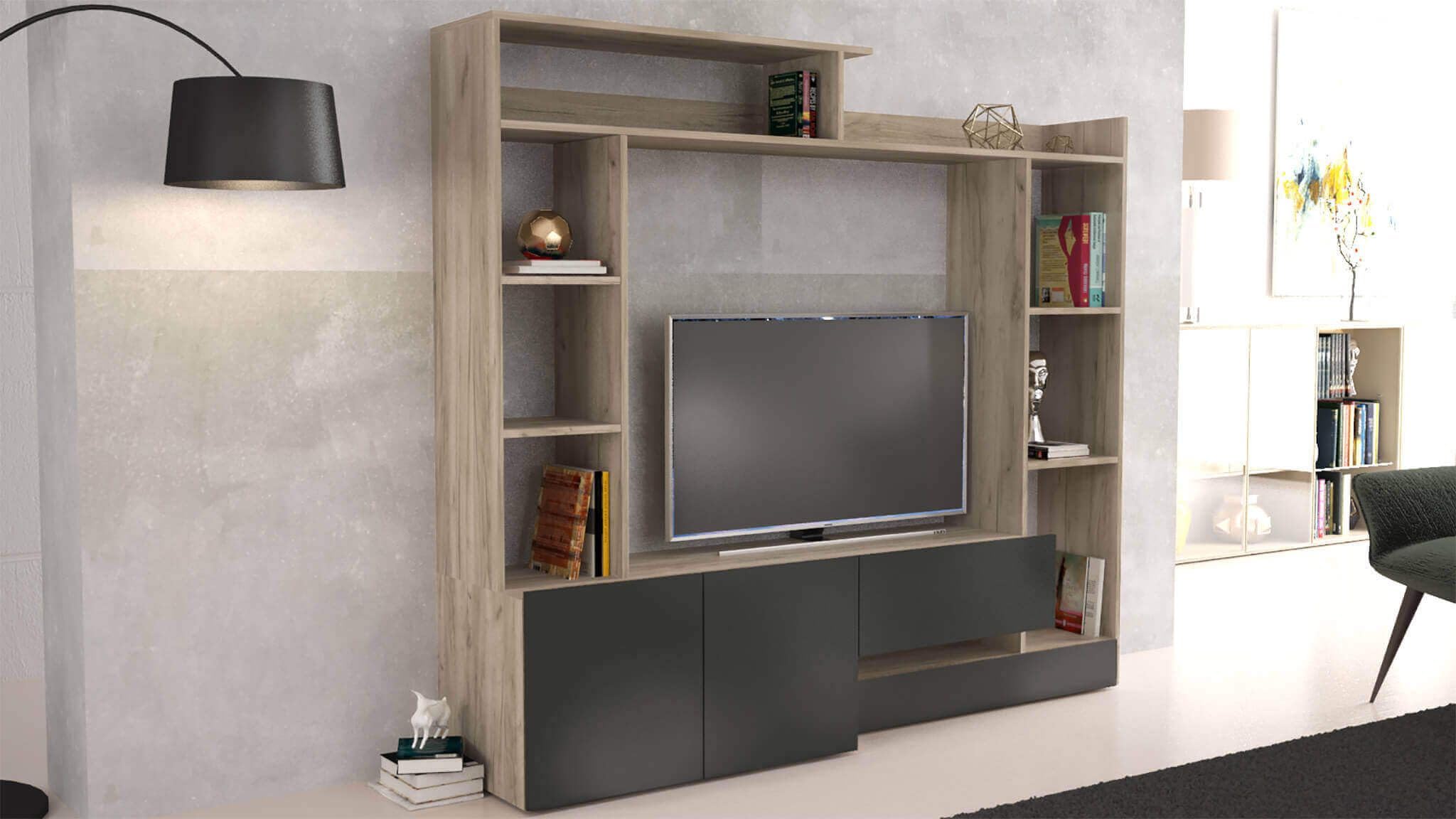 milani home - parete attrezzata porta tv soggiorno moderna di design 180x28/40x165 h