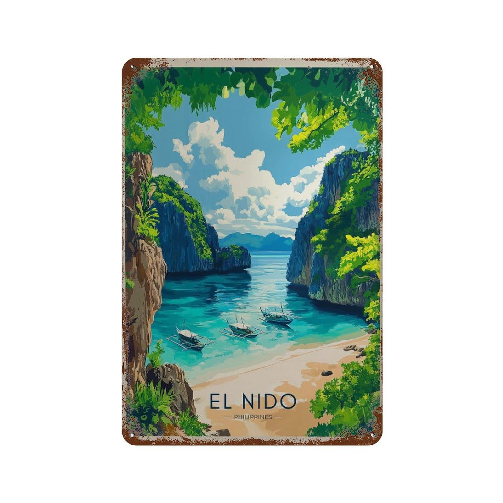 xiaoxiaoshen El Nido Philippines Travel Tropical Island Wall Decor Art Metal Tin Poster Modern Home Decor Art Home Bar Shop Decorations Vintage Sign 30x20cm