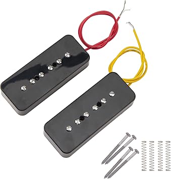 2Pcs Yootones P90 Pickup Bridge & Neck Single Coil Pickups Set N/B Compatible with Electric Guitar Parts Replacement Black