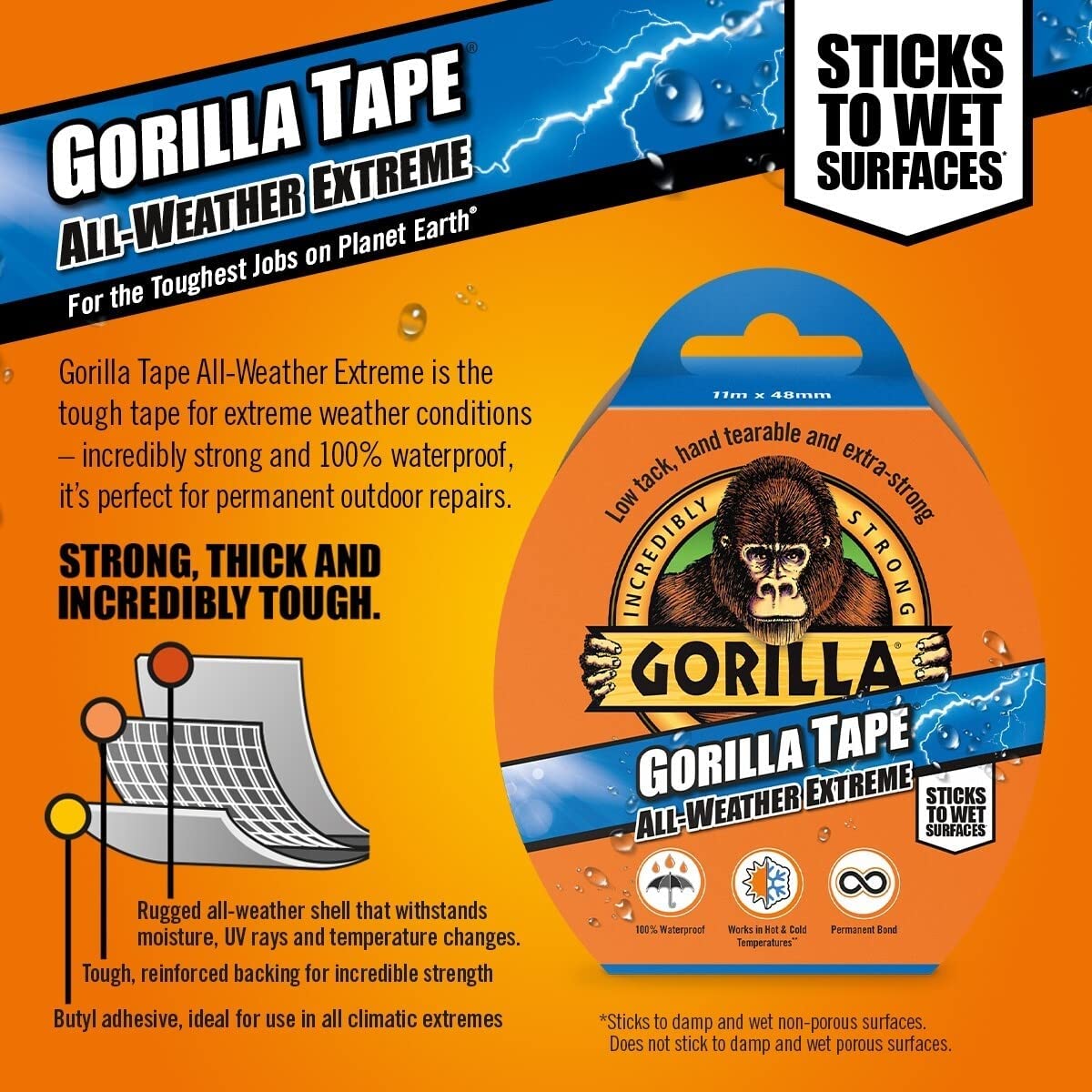 Gorilla 3044020 Tape All Weather Extreme Black 48mm x 11m