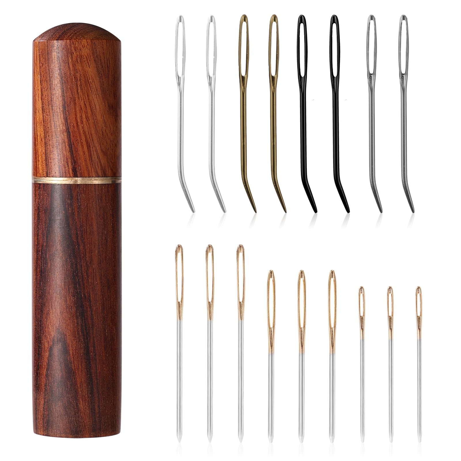 17pcs Large Eye Sewing Needles Kit with Wooden Case — image 1