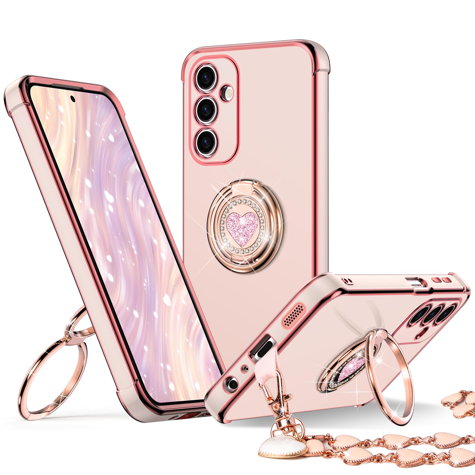XYZ for Samsung Galaxy A16 5G Case with Stand, Phone Case with Double Ring Kickstand, Women Girls Cute Love-Heart Bling Luxury Protective Phone Cover