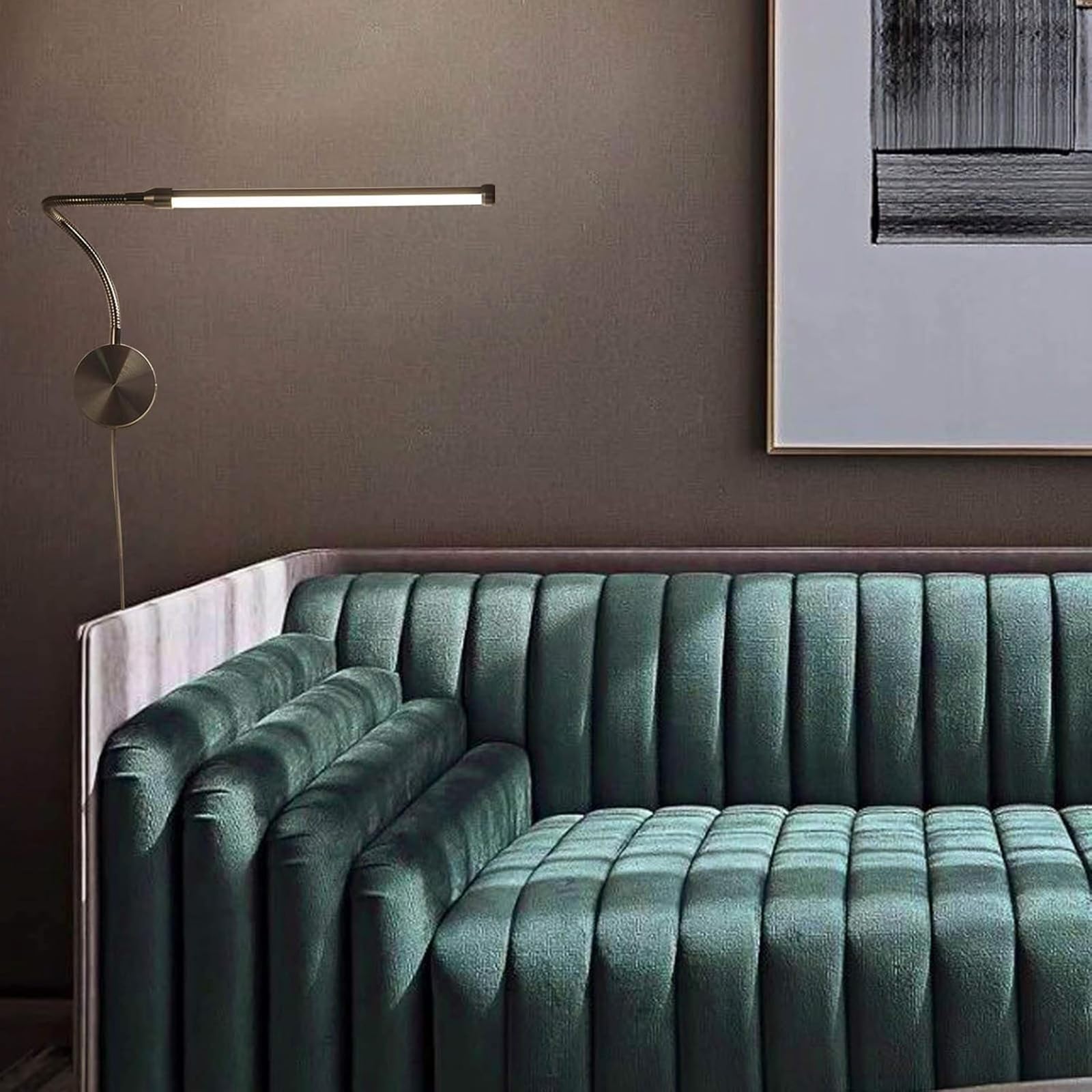 LED Schwanenhals Lampe mit Schalter Modern Schlafzimmer Nachttischlampe Silber 360° Einstellbar Leselampe Wandlampe Innen Wandbeleuchtung mit 190cm Kabel Stecker Kinderzimmer (Warms Licht,2 Stück)