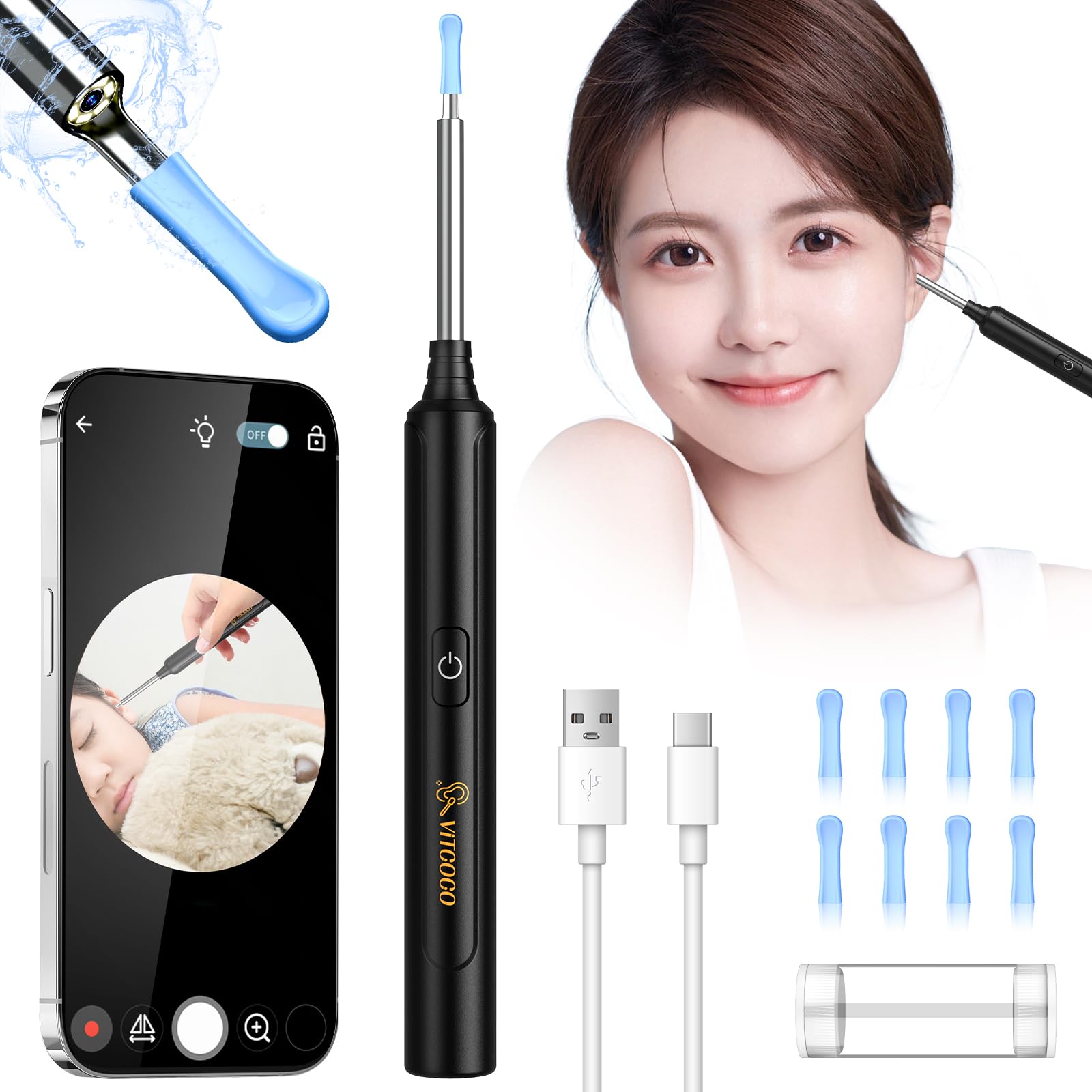 Amazon.co.jp: VITCOCO 耳かき カメラ1296P 3.5mm ワイヤレス イヤー