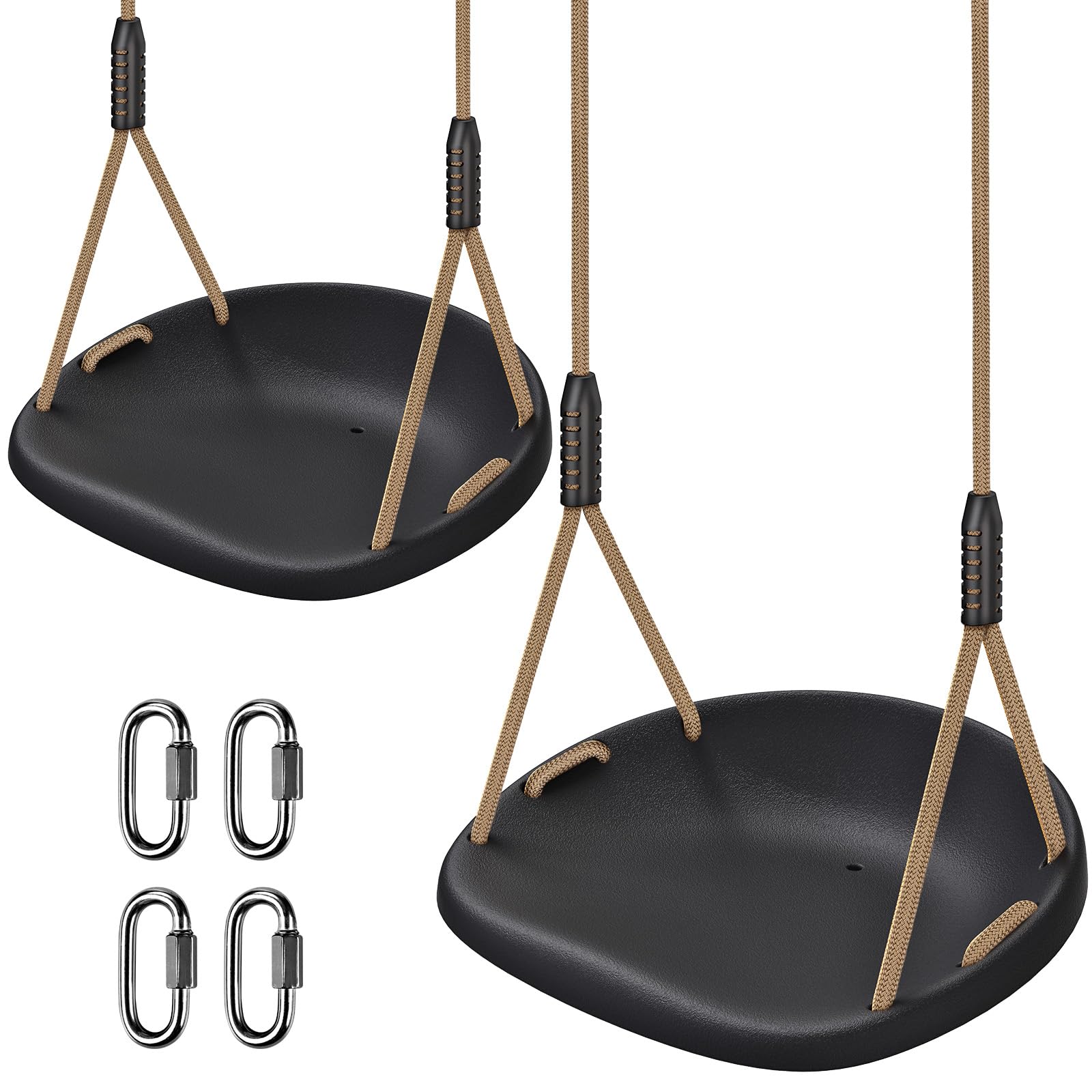 2 Pack 500LB Capacity Heavy Duty Swing Seat with Wider Swing Board & Height Adjustable Rope from 50 to 80 inch Swings Set Swings for Playground Backyard Patio Garden Black