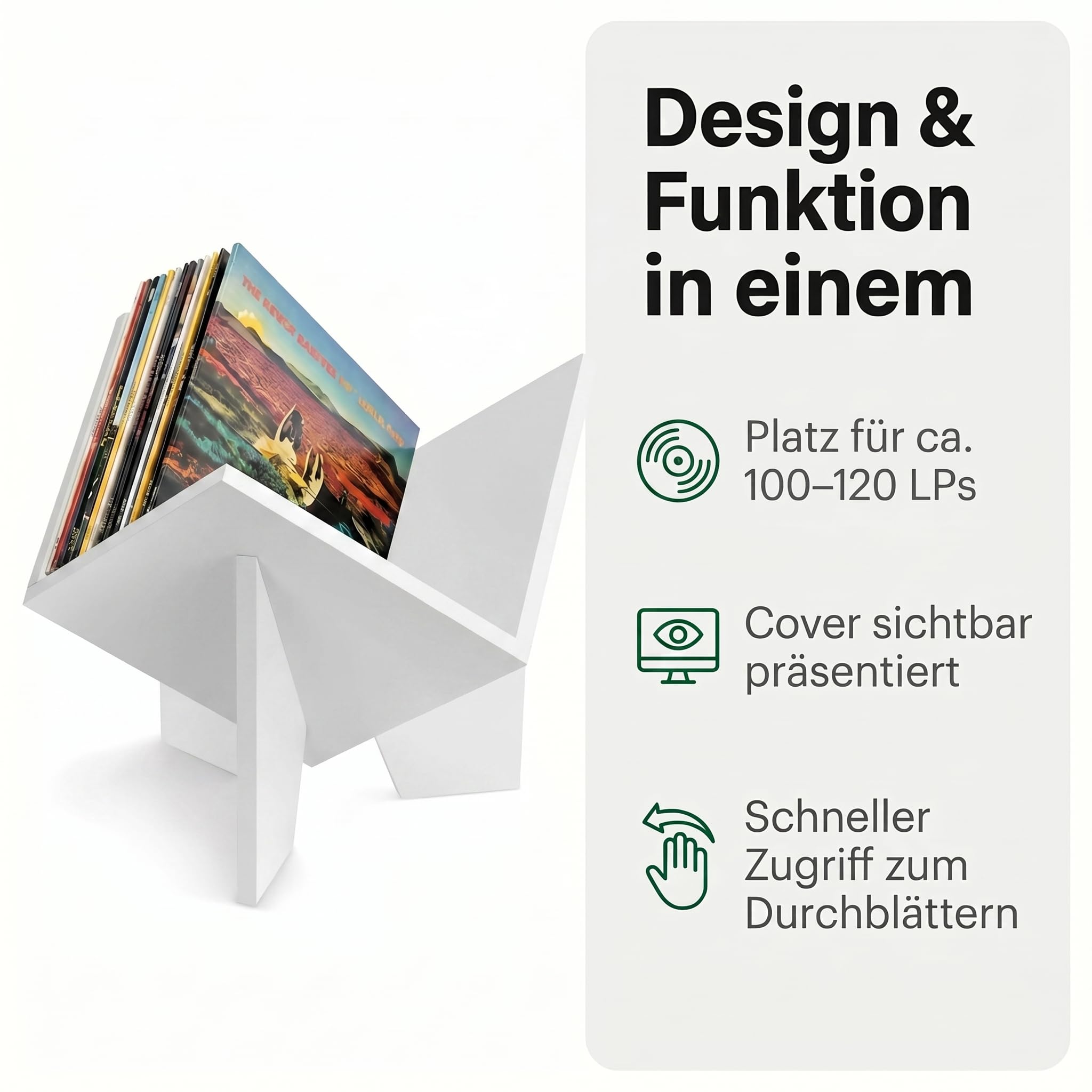 Zomo VS-Box Space Vinyl Aufbewahrung - 460 x 400 x 370 mm - Weiß - MDF Holz - Design Schallplattenständer für 100–120 LPs - Modernes Plattenregal