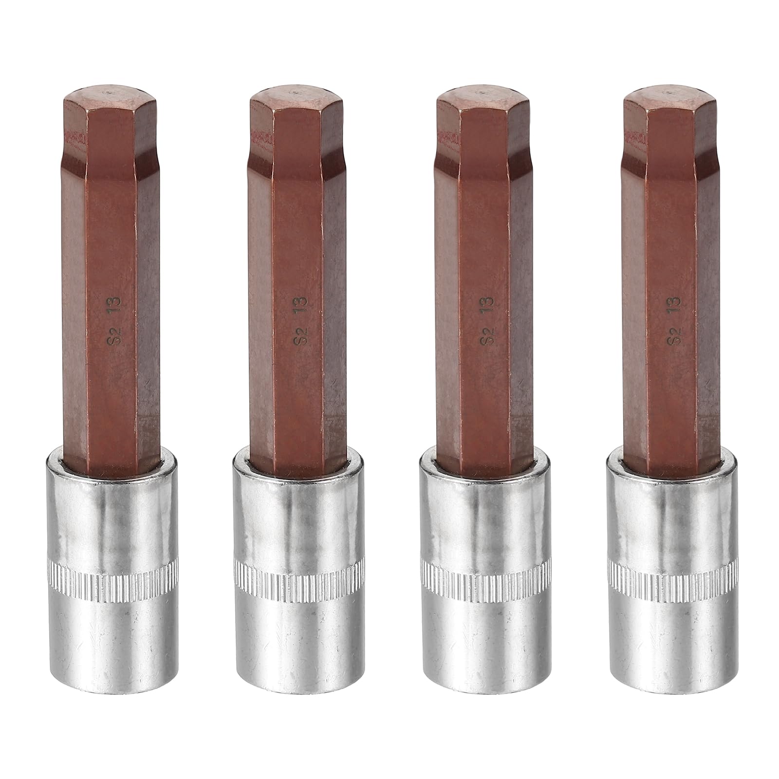 sourcing map 4Pcs Hex Bit Socket 1/2" Drive H13 S2 Steel Hexagonal Head Long Screwdriver Drill Bits CR-V Steel Socket Adapter for Home Auto Axle Hex Nuts Bolts Repair