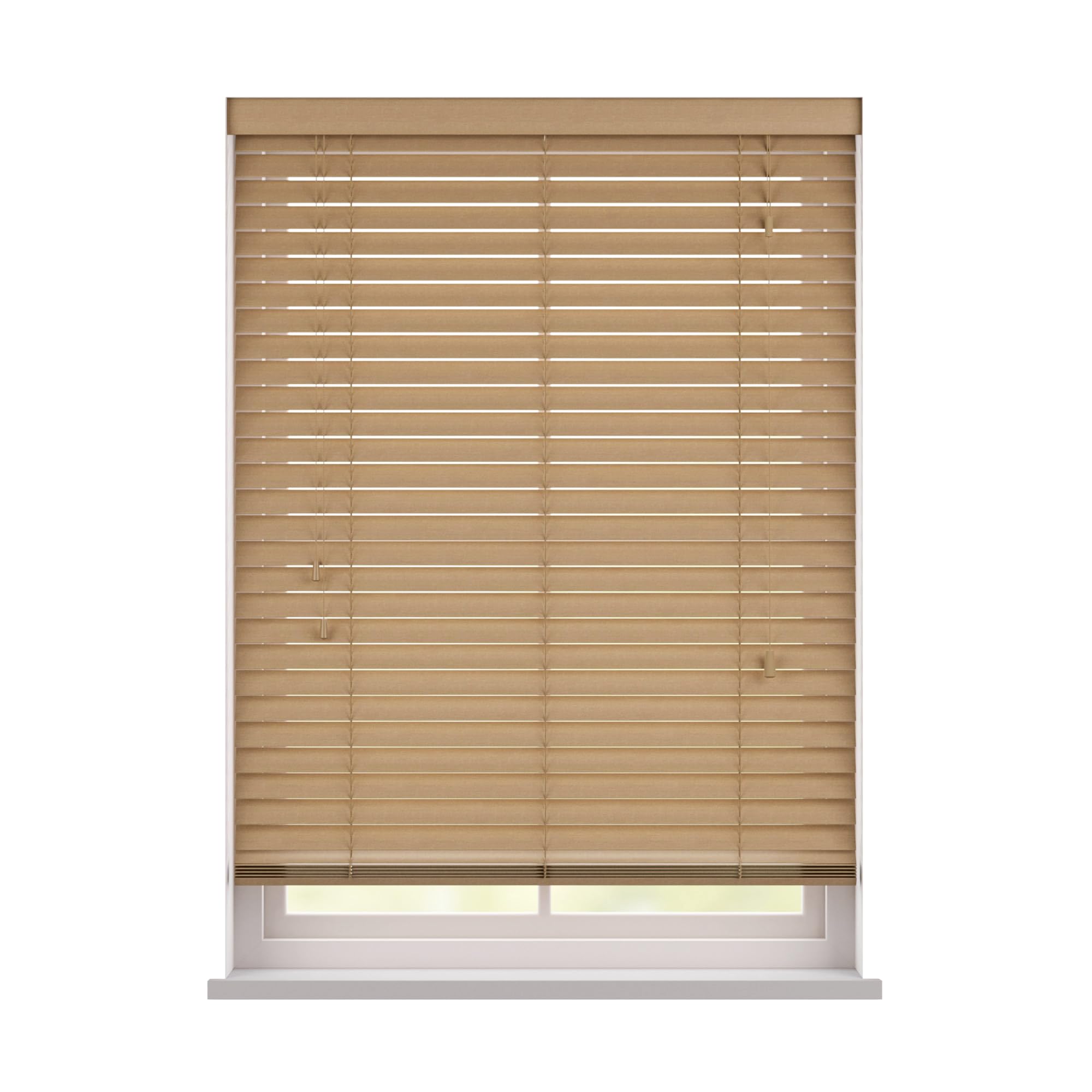 Custom Made To Measure Real Wooden Venetian Blinds with strings (50mm Slats) (Fawn Oak, 40cm - 60cm (Width) x Up To 120cm (Drop))