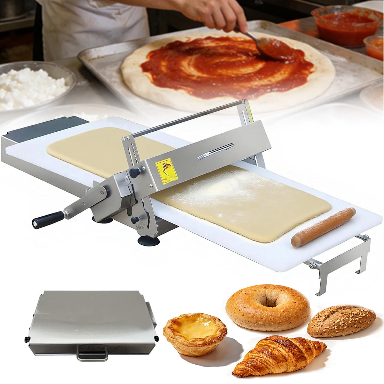 Sfogliatrice Pasticceria Manuale da Banco, Macchina Pasta Sfoglia Acciaio Inox Professionale, Spessore Regolabile da 0-27 mm, per Croissant, Pizza, Pasta Sfoglia, per Cucine E Panetterie