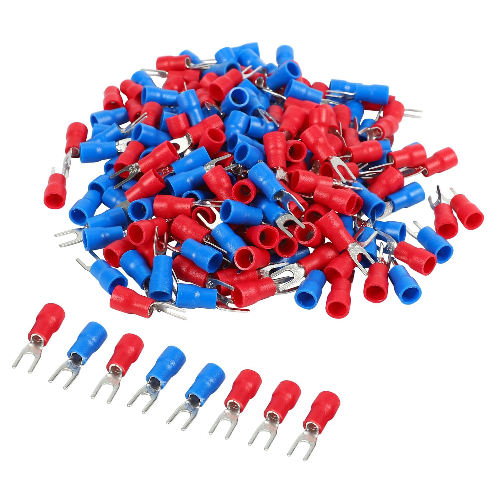 Wiring Connecting Terminals - 200pcs 16-14 AWG Red Blue Wire Connector Insulated Fork Terminal #4 - (Style: A)
