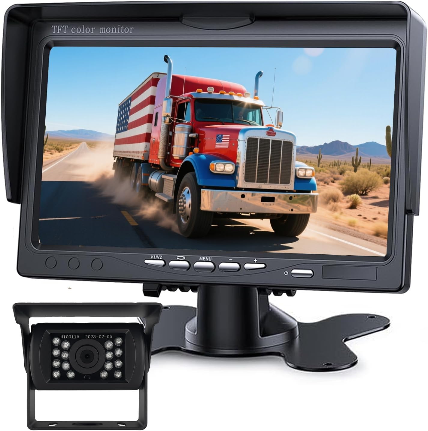 Backup Camera Monitor Kit,7" HD 1080P Monitor,IP69 Waterproof Rearview Reversing Rear View Camera for Truck Trailer Semi-Trailer Box Truck RV Pickup Truck,Easy Installation (Dual Cam)
