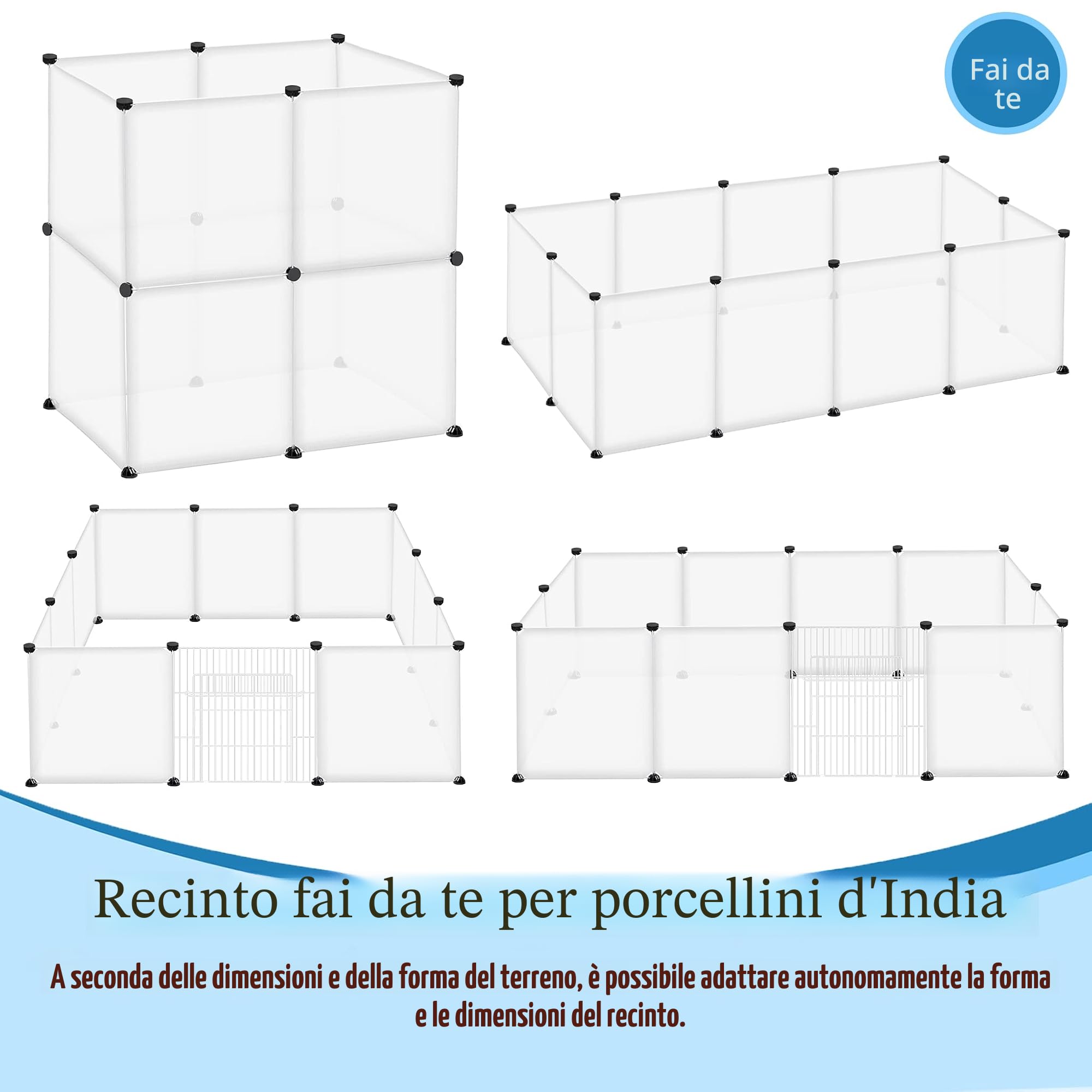 Froadp Recinzione per Animali Domestici Conigli da Esterno 145x75x48cm in Plastica, Recinto a Griglia con Porta per Cavie, Animali da Compagnia, Gabbia per Cuccioli, Hamster (Bianco Traslucido)