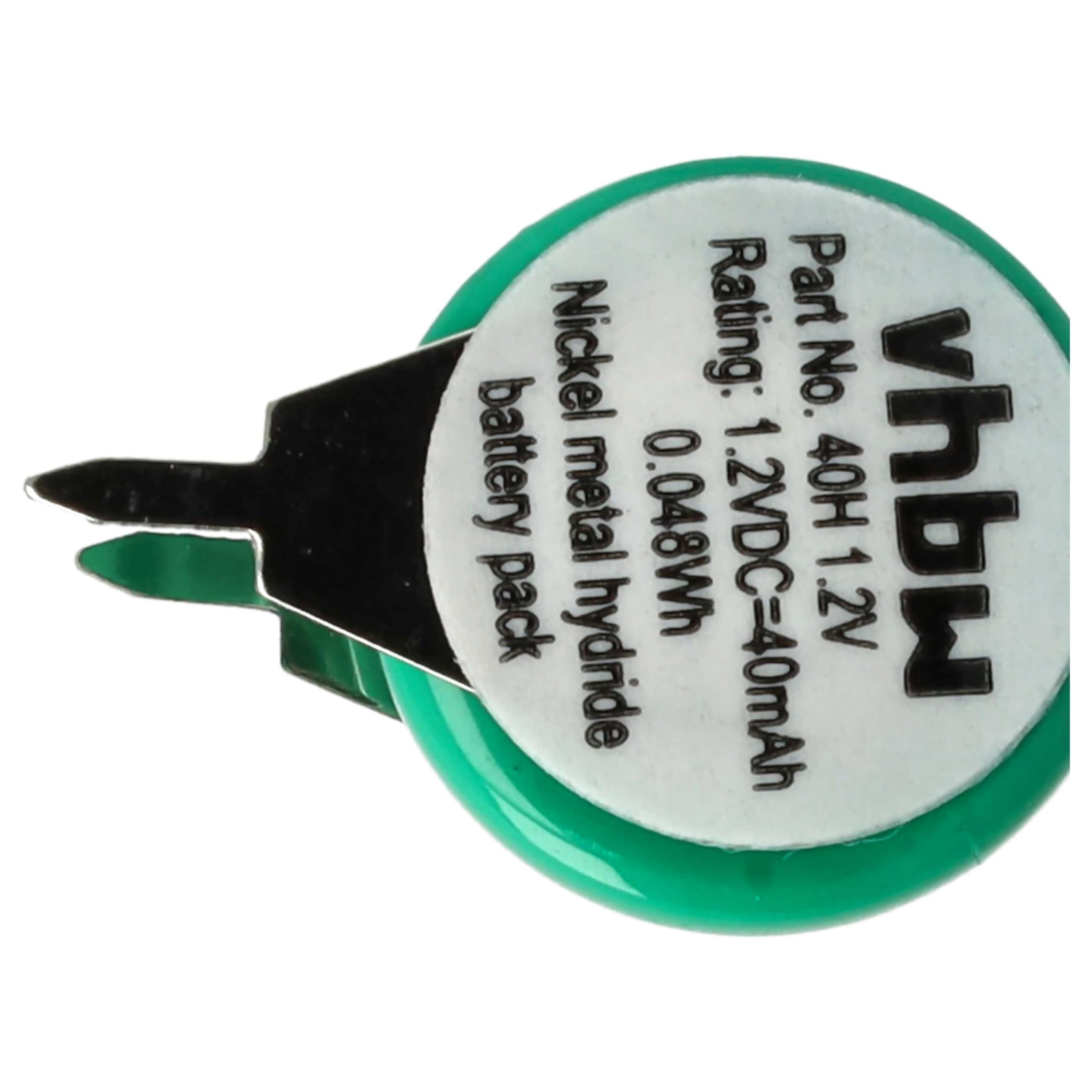 vhbw 100x NiMH Batería de botón de Repuesto Tipo 1/V40H 2 Pines 40 mAh 1,2 V Compatible para lámparas solares, etc.