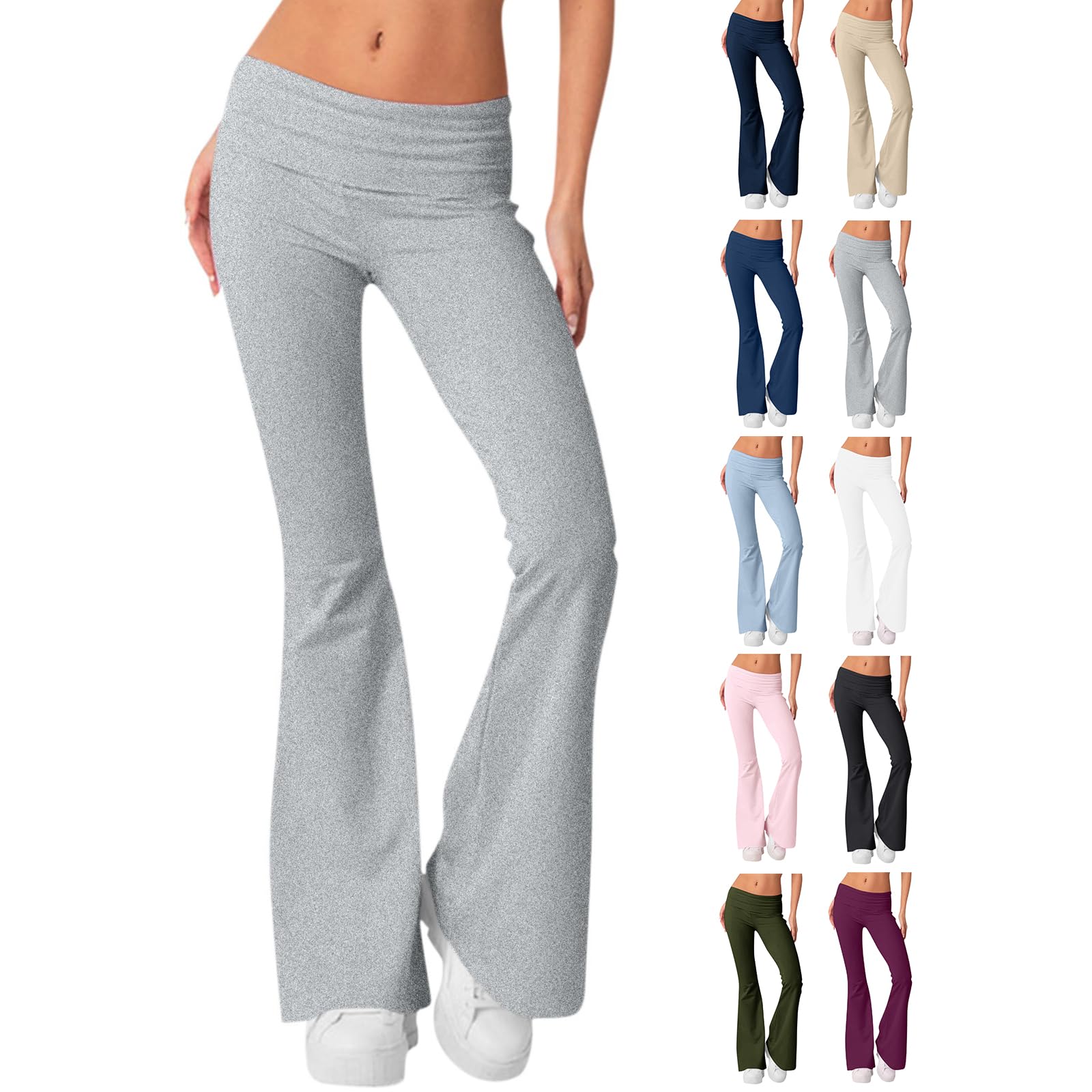 Yoga Pants Women Flare Low Rise Cotton Leggings for Women Comfy Flare Fold Over Yoga Pants Gym Leggings Bell Bottom Workout Leggings Flared Leggings for Women Womens Workout Leggings for Women