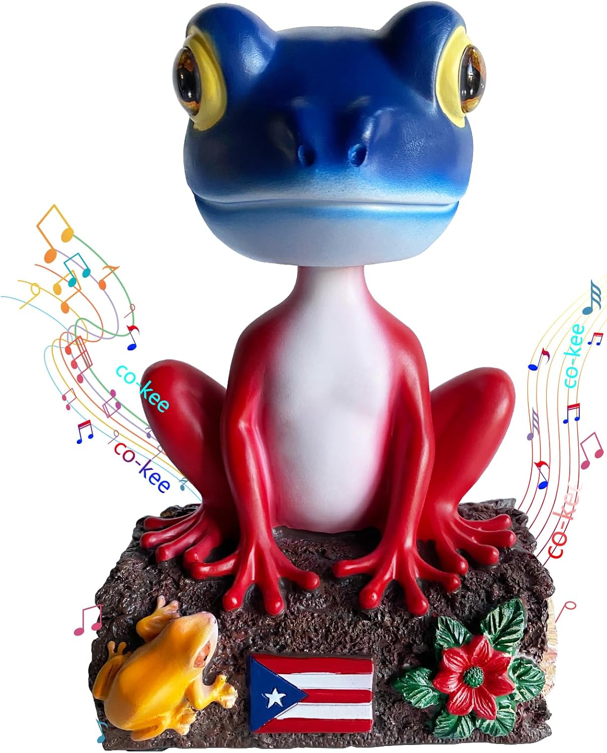 Puerto Rico Souvenir, Hand-Painted Resin Coqui Frog Puerto Rico Decor, Puerto Rico Coqui Bobblehead Music Box, Boricua Frog Bobbleheads Figures for Home Decor Office Garden Women Men Gift