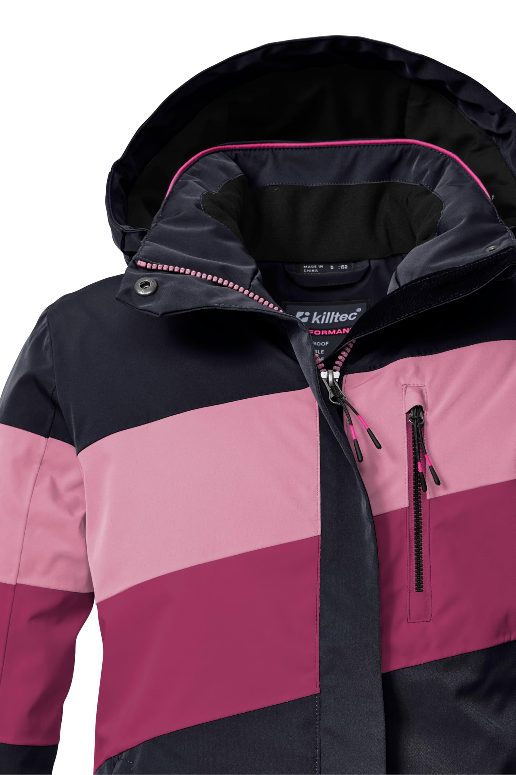 killtec Niñas Chaqueta de esquí/chaqueta funcional con capucha y protección contra la nieve KSW 197 GRLS SKI JCKT, schwarz blau/dunkel himbeere/hell himbeere, 128, 43487-000