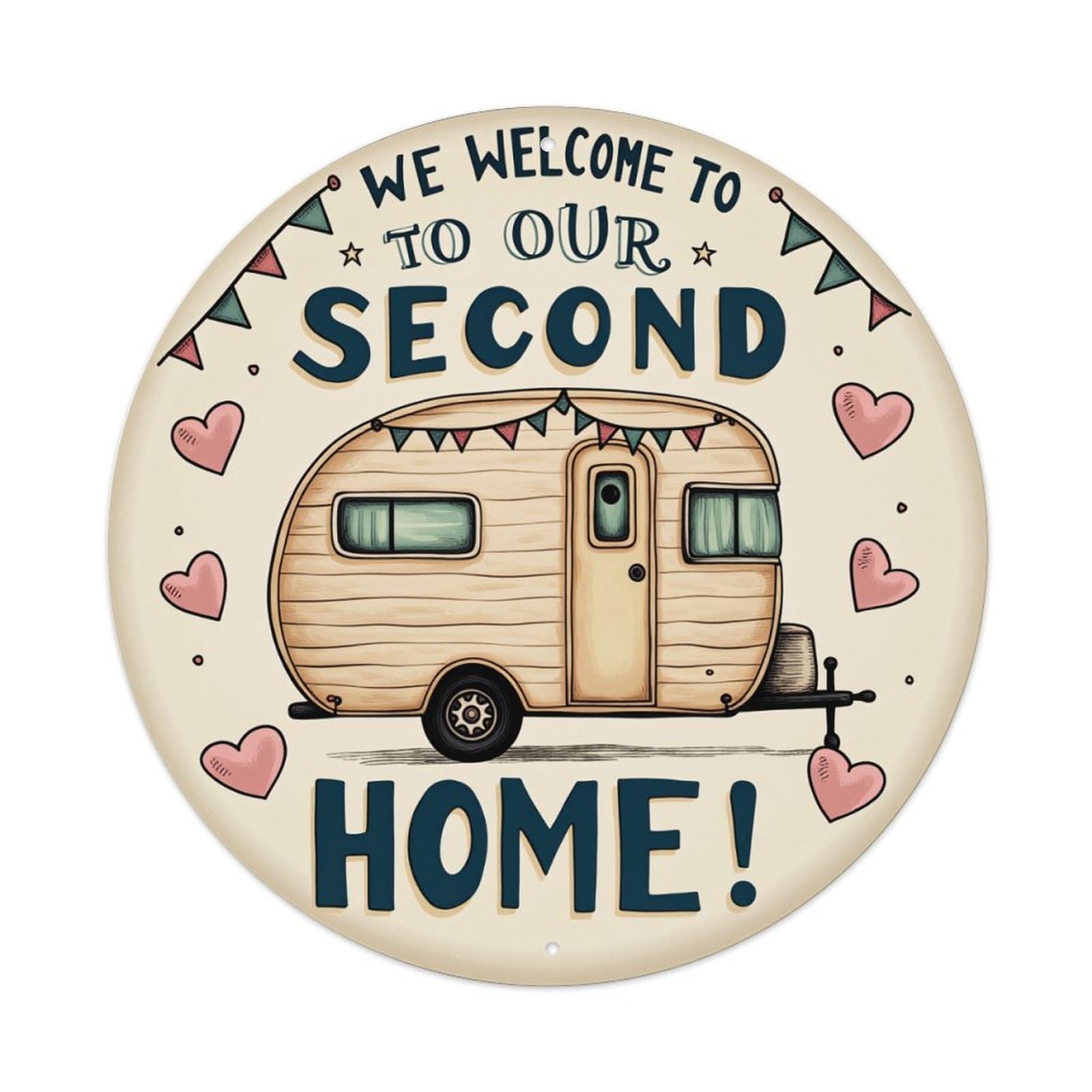 Retro Camper Welcome Sign Round Tin Sign Retro Metal Sign for Cafe Bar Pub Home Game Room Gym Club Wall Decoration Vintage Metal Poster 8x8 Inch