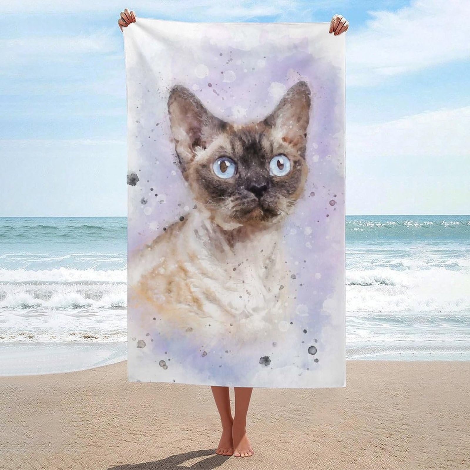 Serviette de plage Devon Rex microfibre absorbante 130x80 cm pour salle de bain