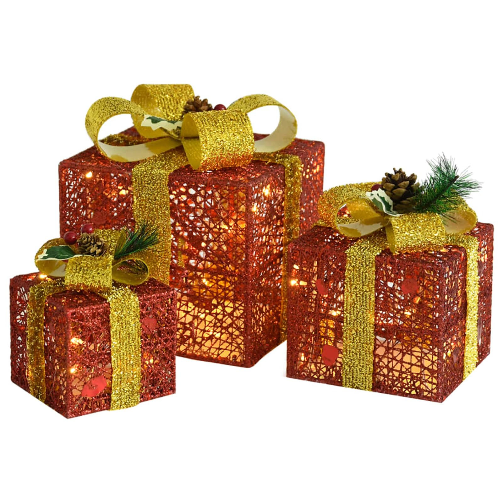 Scatole Regalo Decorative Natale 3pz Rosse da Esterno Interni,Decorative Natale Decorazioni Natalizie Illuminazione Addobbi-329767
