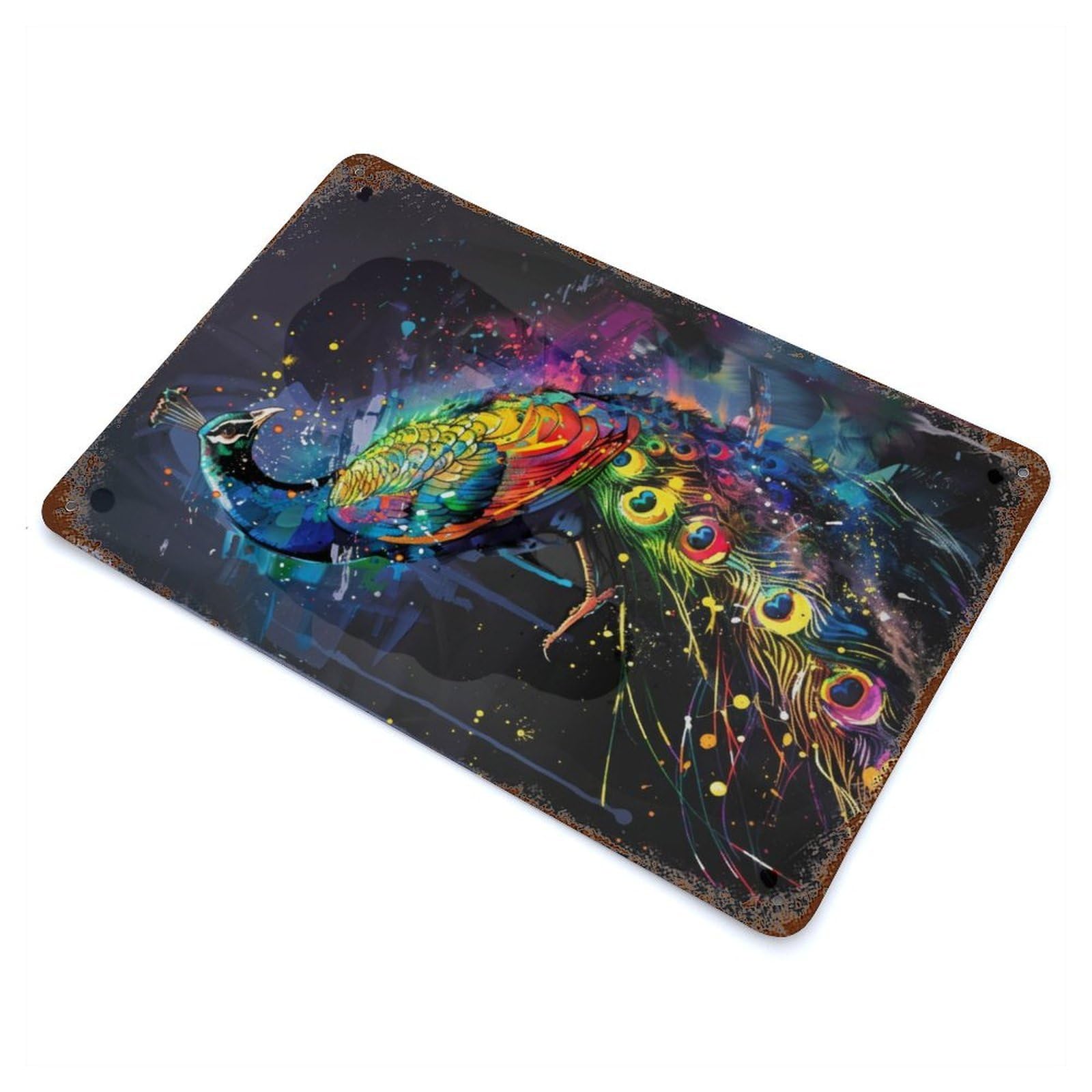 Distressed Metal Wall Sign Peacock Popart Painting 11.8"x7.9", Vintage Wall Decor for Garage, Bar And Workshop Decor