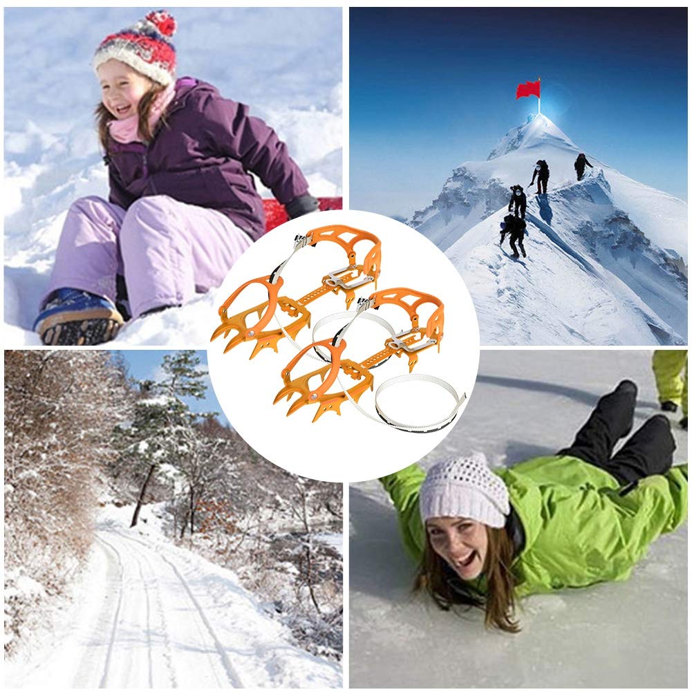 Ice Grips with 14 Teeth and Anti Slip Function for Snow Hiking and
