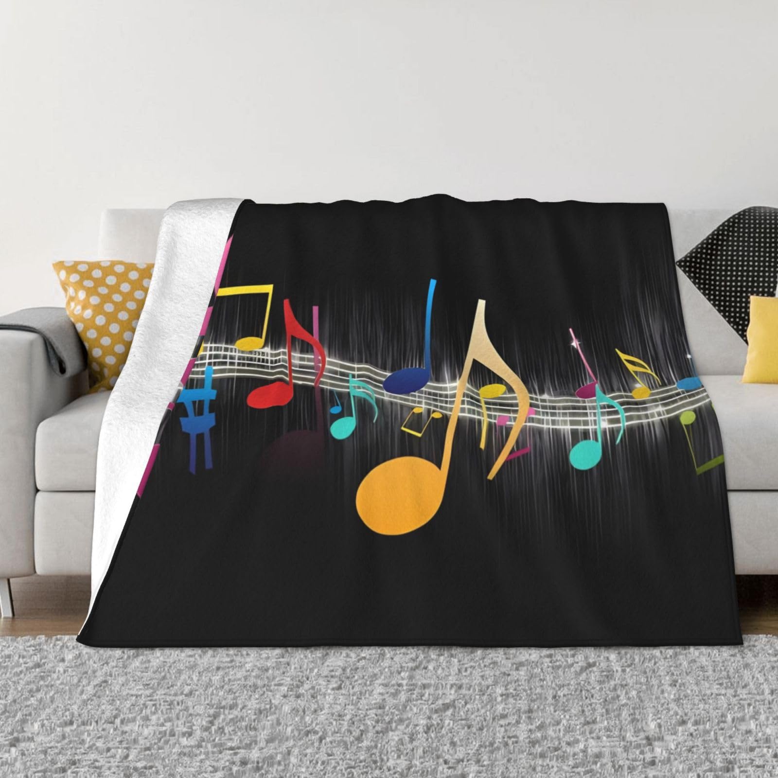 Couverture notes de musique colorées en flanelle idée cadeau douce et chaude